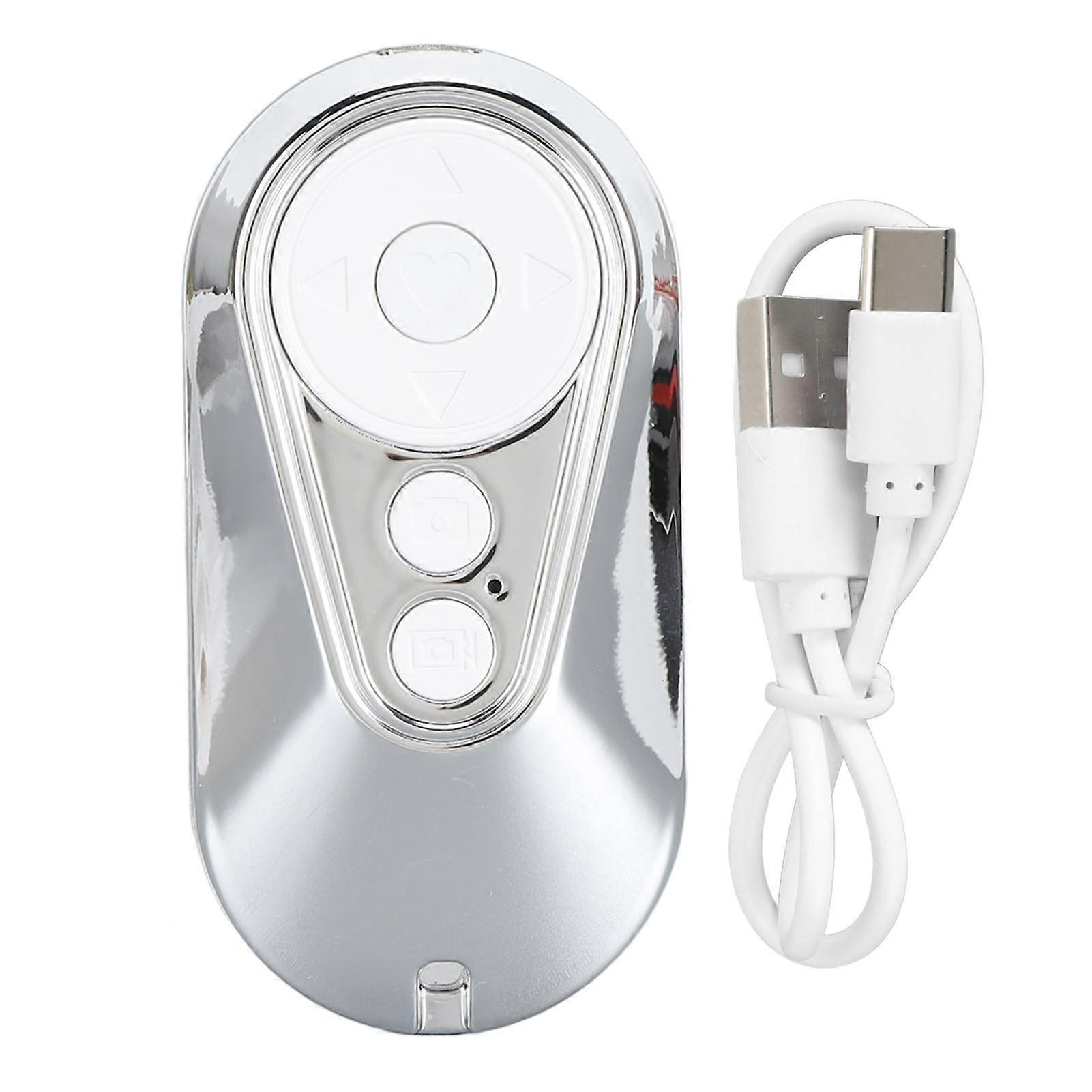 Bluetooth Remote Page Turner Rechargeable Wireless Camera Shutter APP Photo Video Scrolling Clicker for Smartphones Selfies Silver