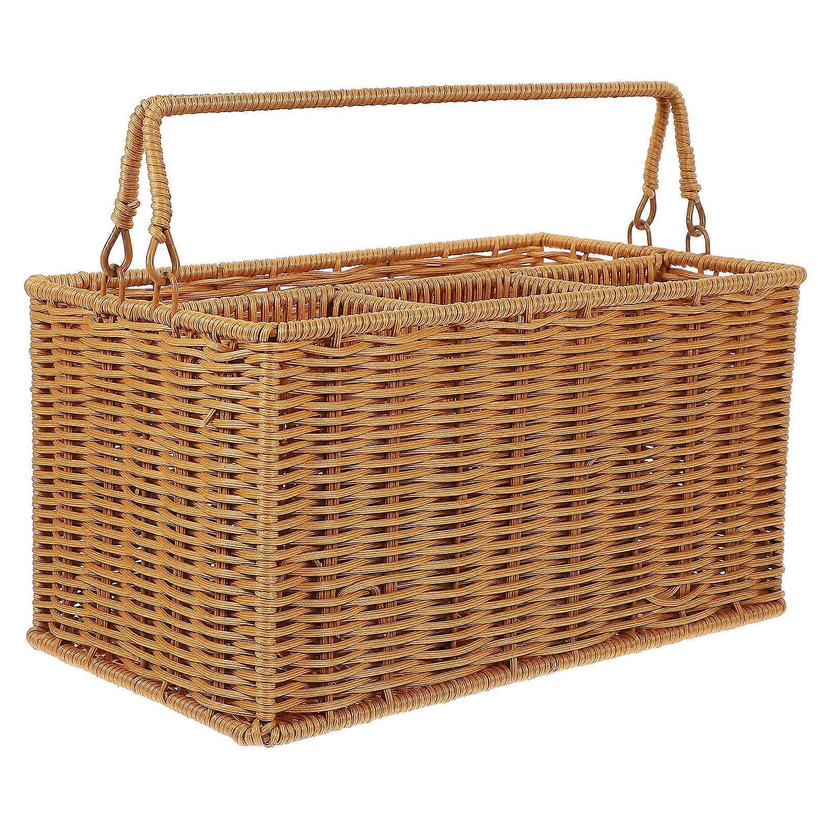 Folding Rattan Style Woven Basket for Utensil Storage – Portable Cutlery Organizer for Picnic, Buffet, Party & Daily Use – Easy Clean & Reusable