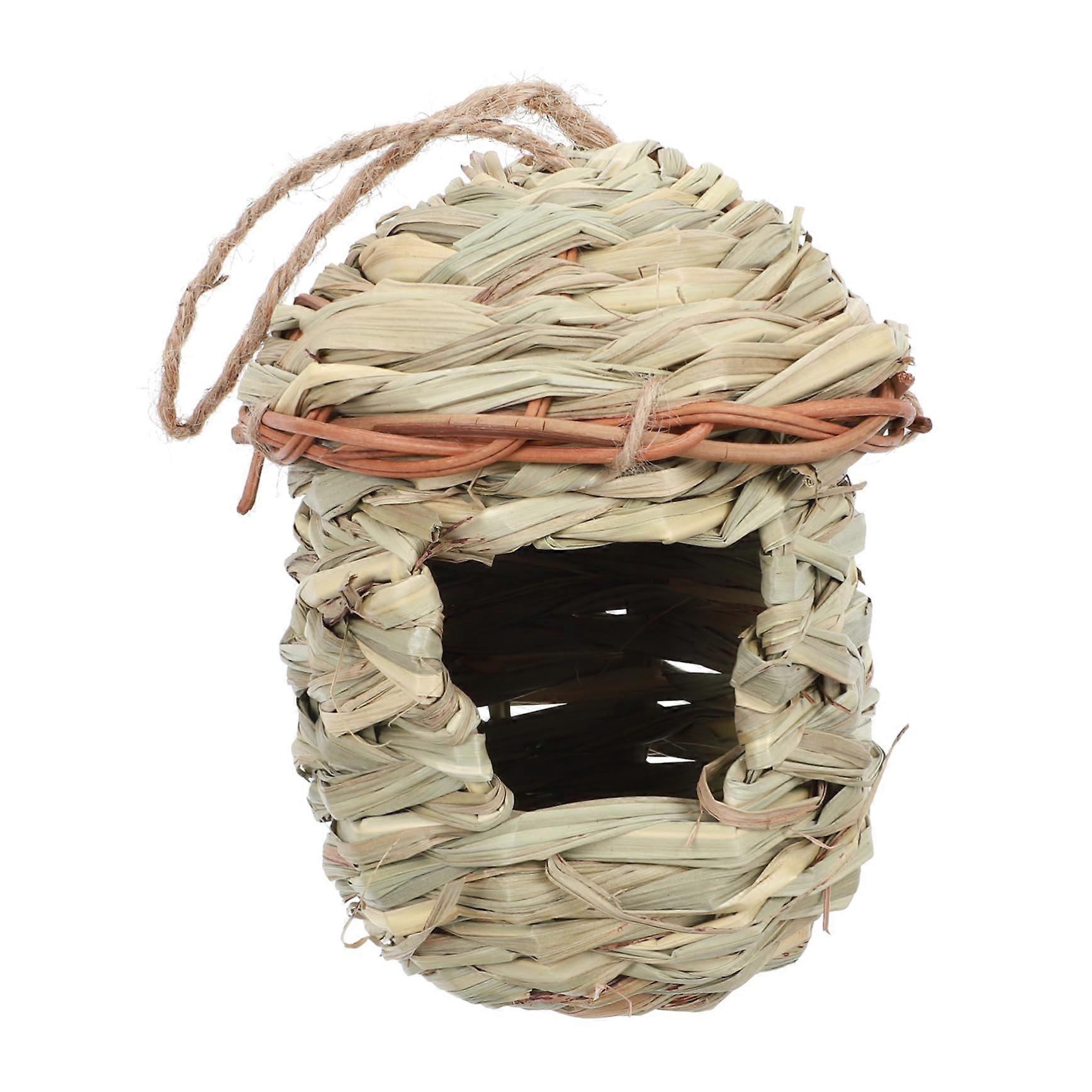 Bird Nest Made of Straw - Outdoor Cardinal Bird House with Clear Window for Cockatiels, Plush Design, Brown Feeder Kit