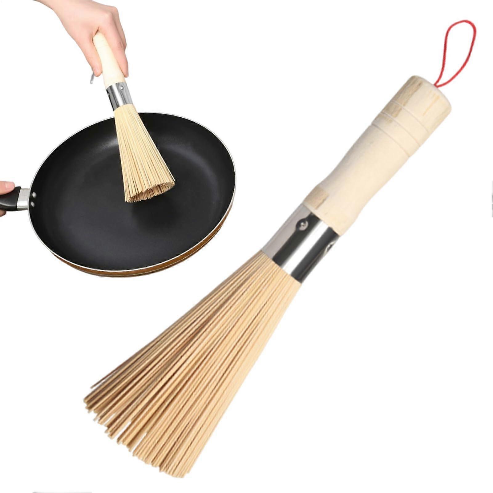 Wok Brush - Wooden Handle Wok Cleaning Brush With Hang Loop For Cast Iron Care