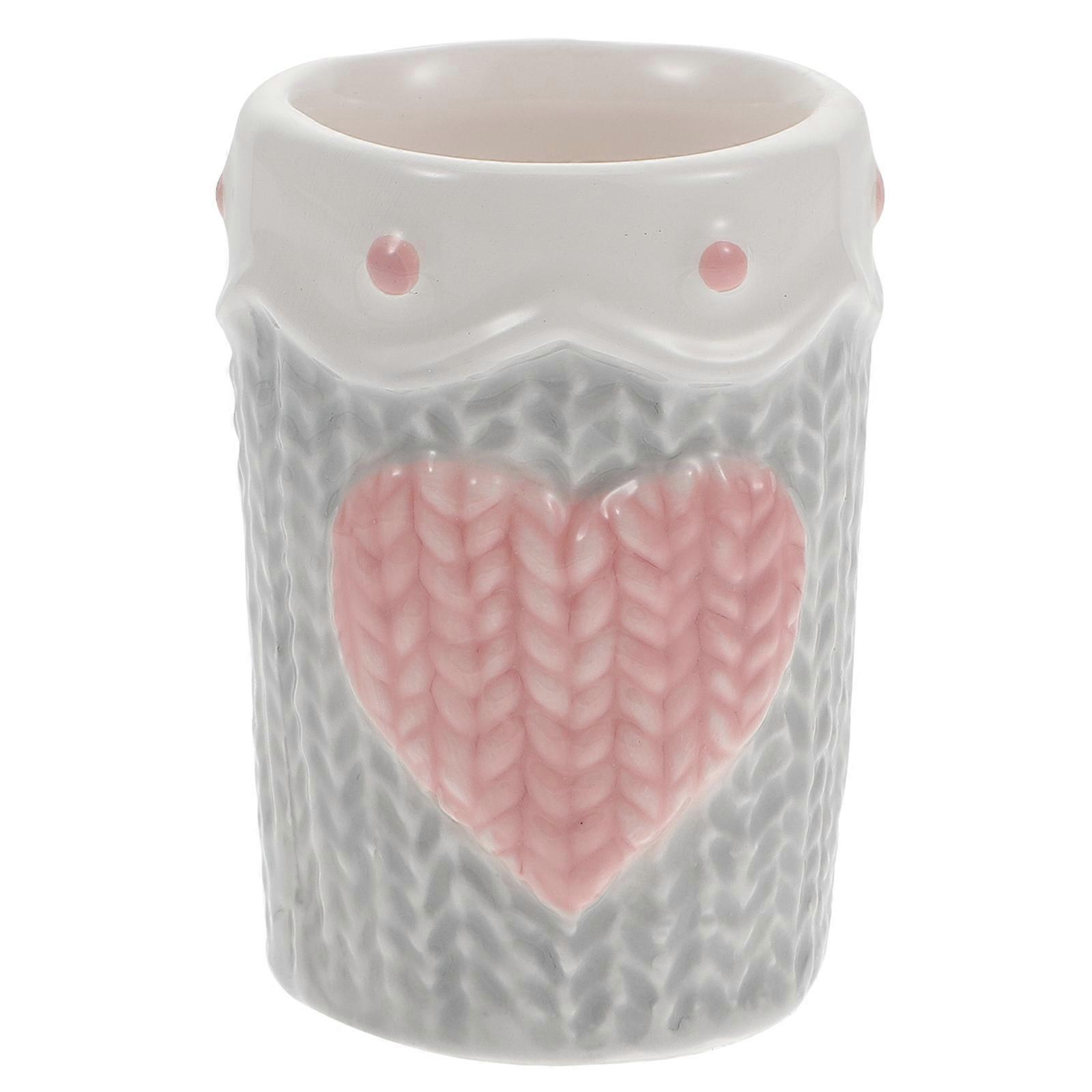 Ceramic Toothpick Holder Heart Design Compact Dustproof Storage Jar for Home 4x4x6cm 1Pc