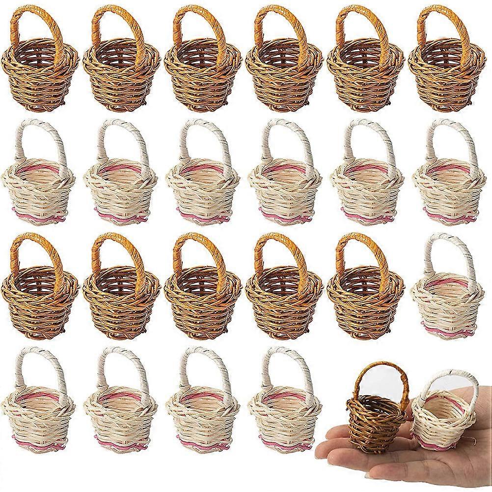 Mini Woven Baskets With Handle Imitation Rattan Mini Basket Coffee Picnic Use 2.16X1.97X1.97in Display 24Pcs