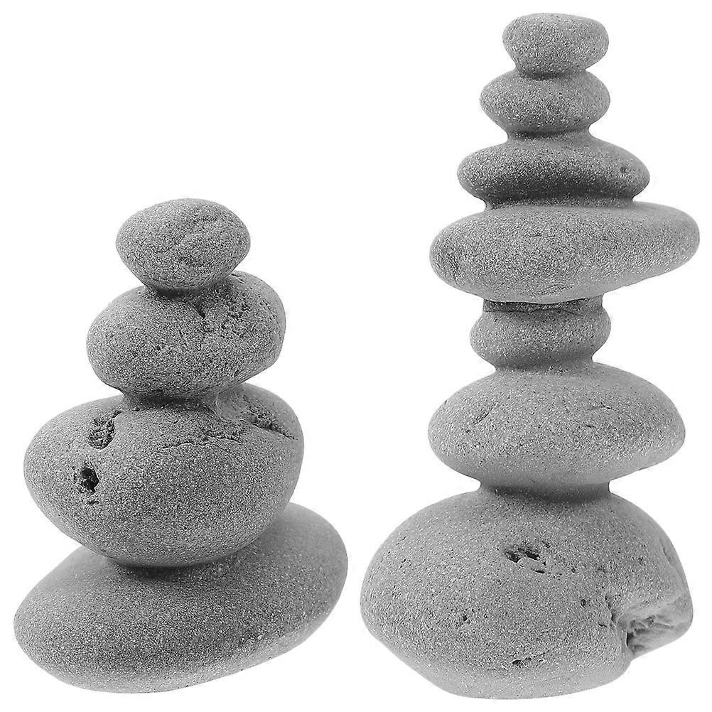 Decorative Statue Stand Garden Patio Landscape Stone Decoration Stacked Stone Sand Table Ornaments Grey Square Display Stand for Home 2Pcs