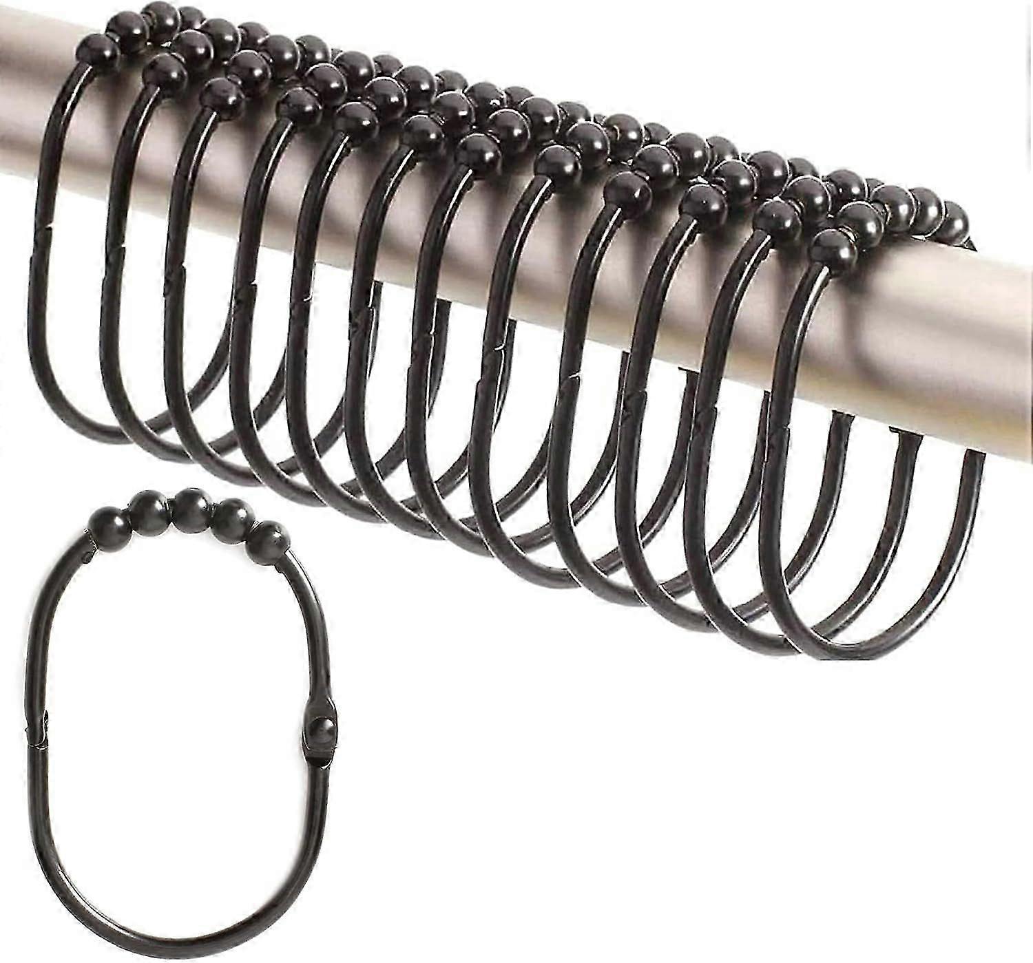 Wide Shower Curtain Rings - Set of 12 Easy Glide Rust-Resistant Rollers -