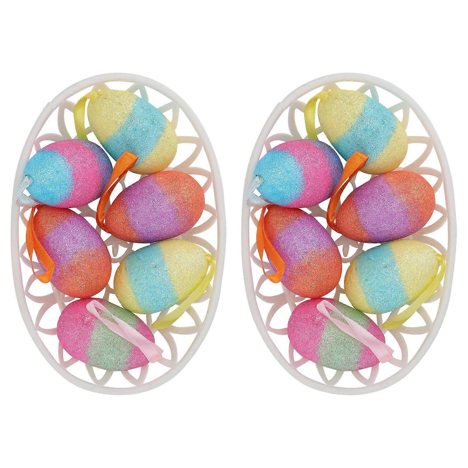 Egg Ornaments Shiny Design Foam 1.6×1.6×2.4in For Festivals 2 Sets