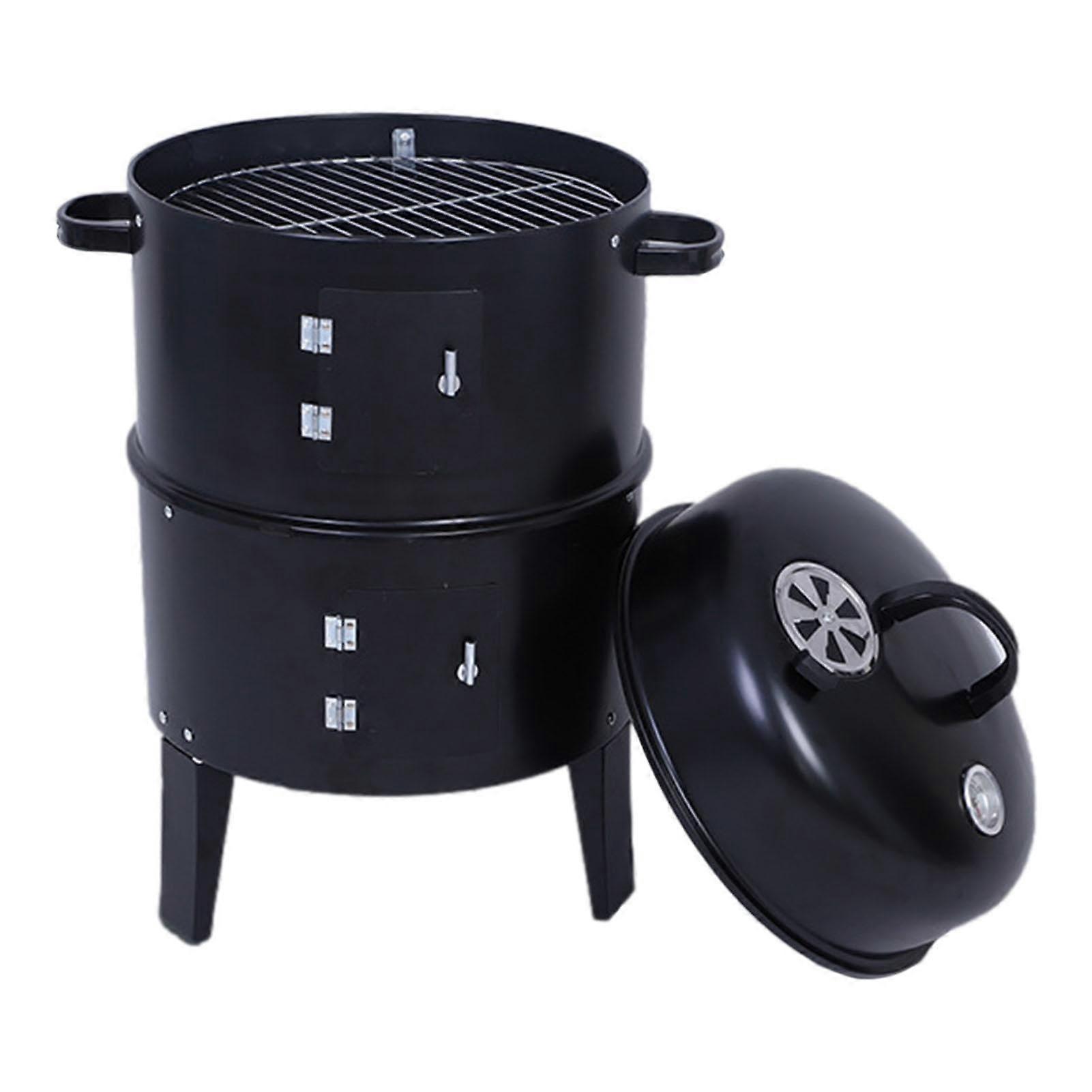 Charcoal Grill BBQ Smoker Trolley with Thermometer - Large Portable Charcoal Grill for Camping, Patio, and Garden Use