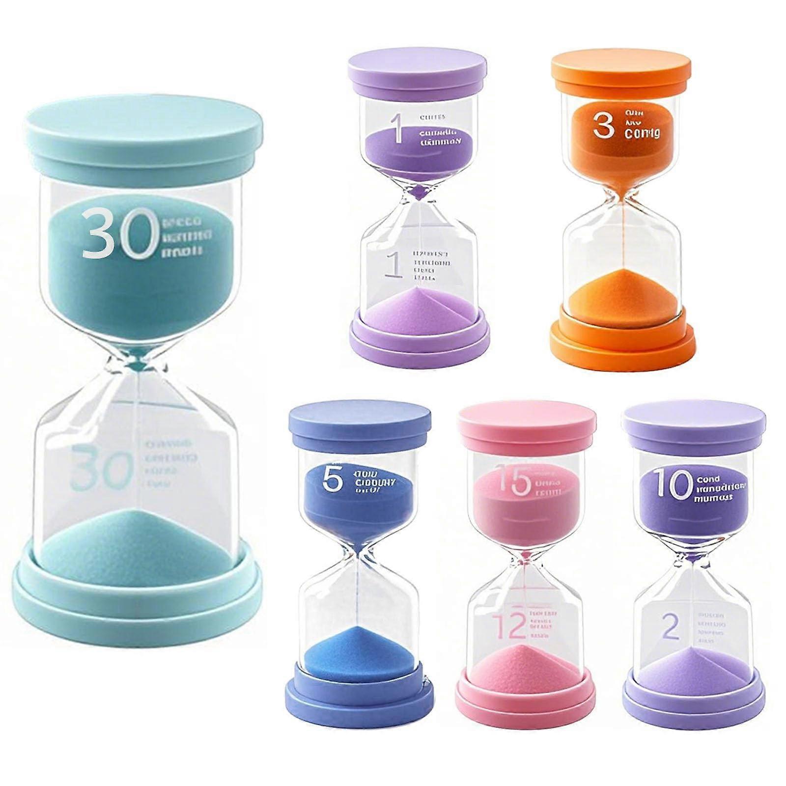 Set of 6 Colourful Hourglass Timers for Kids (1-30 Minutes) Educational Drop-Proof Design for Home and Office