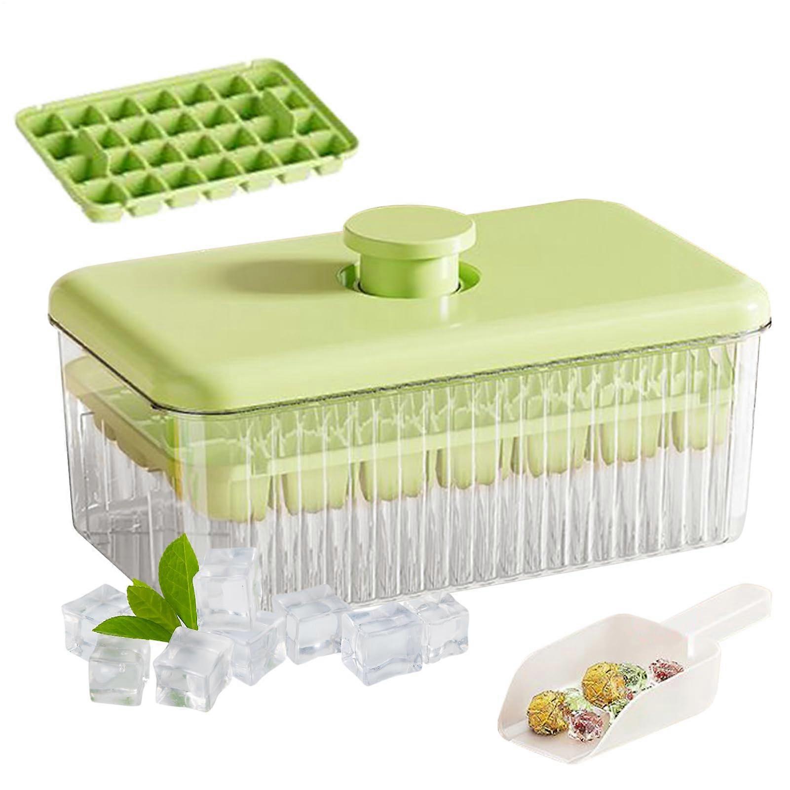 Ice Cube Container with Lid and Storage Box Easy Ice Cube Removal for Chilled Drinks, Kitchen Accessory for Wine, Cocktails, and Coffee, Green