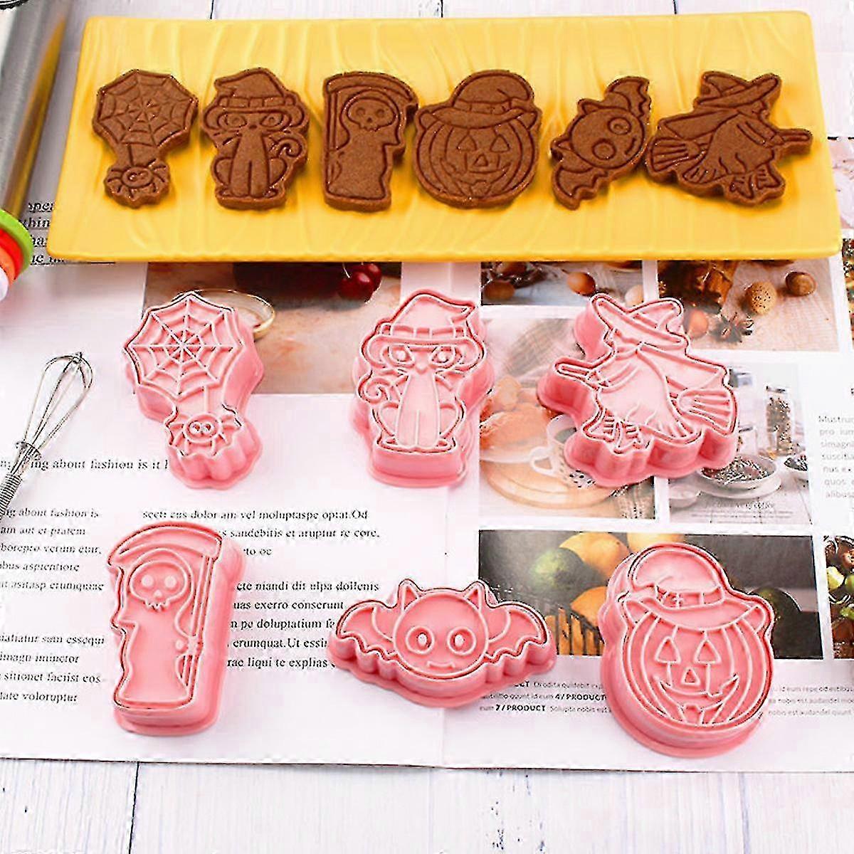 6 Piece Mini Halloween Cookie Cutters, 3D Raised Design Gingerbread Cookie Stamps, Suitable for Frosting Decoration, Mini Pie Molds, Apple P