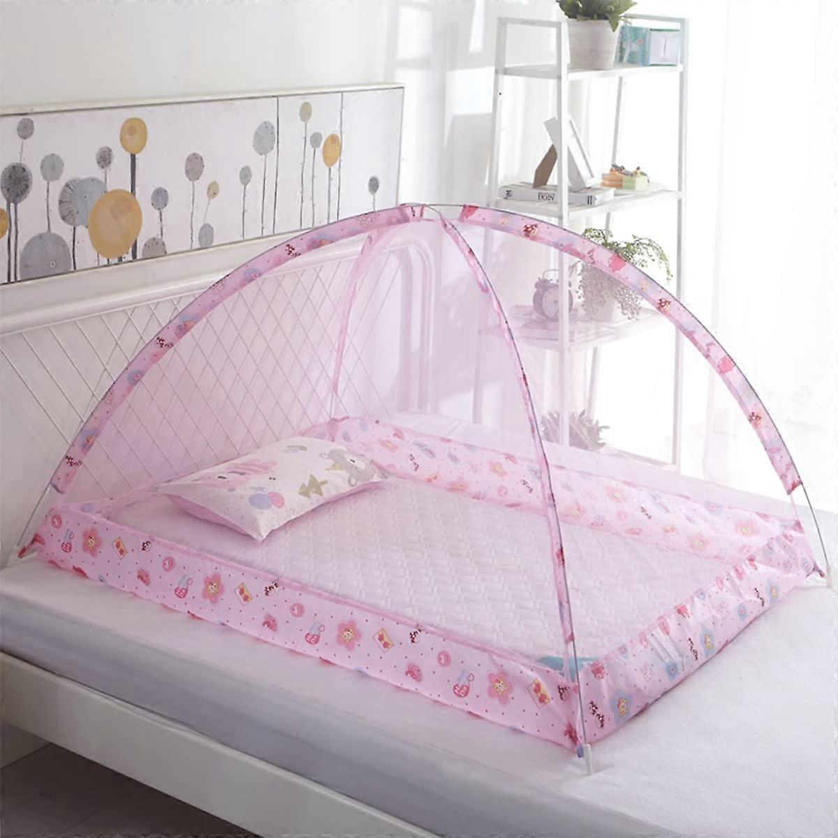 Mosquito Net for Baby - Foldable Portable Infant Mosquito Net in Pink, Anti-Bite Design, No Installation Required