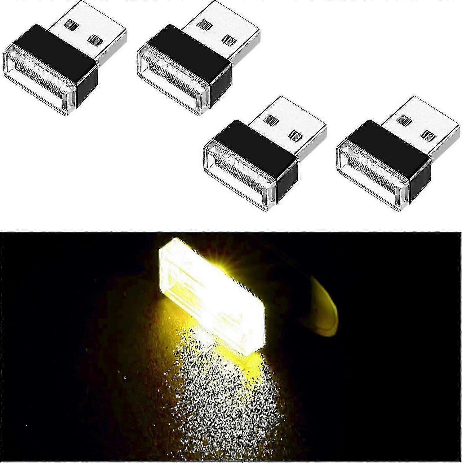 4pcs USB LED Lampe d’atmosphère intérieure de voiture, Mini USB Lumière de voiture, Plug-in USB Interface Trunk Éclairage ambiant Veilleuse portable