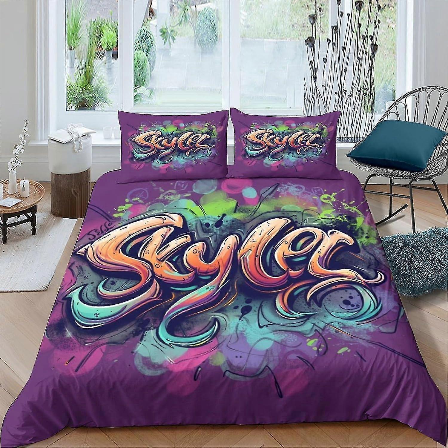 Hip Hop Style Quilt Cover Set for Kids with Zipper Closure, Soft Microfiber Bedding with Pillow