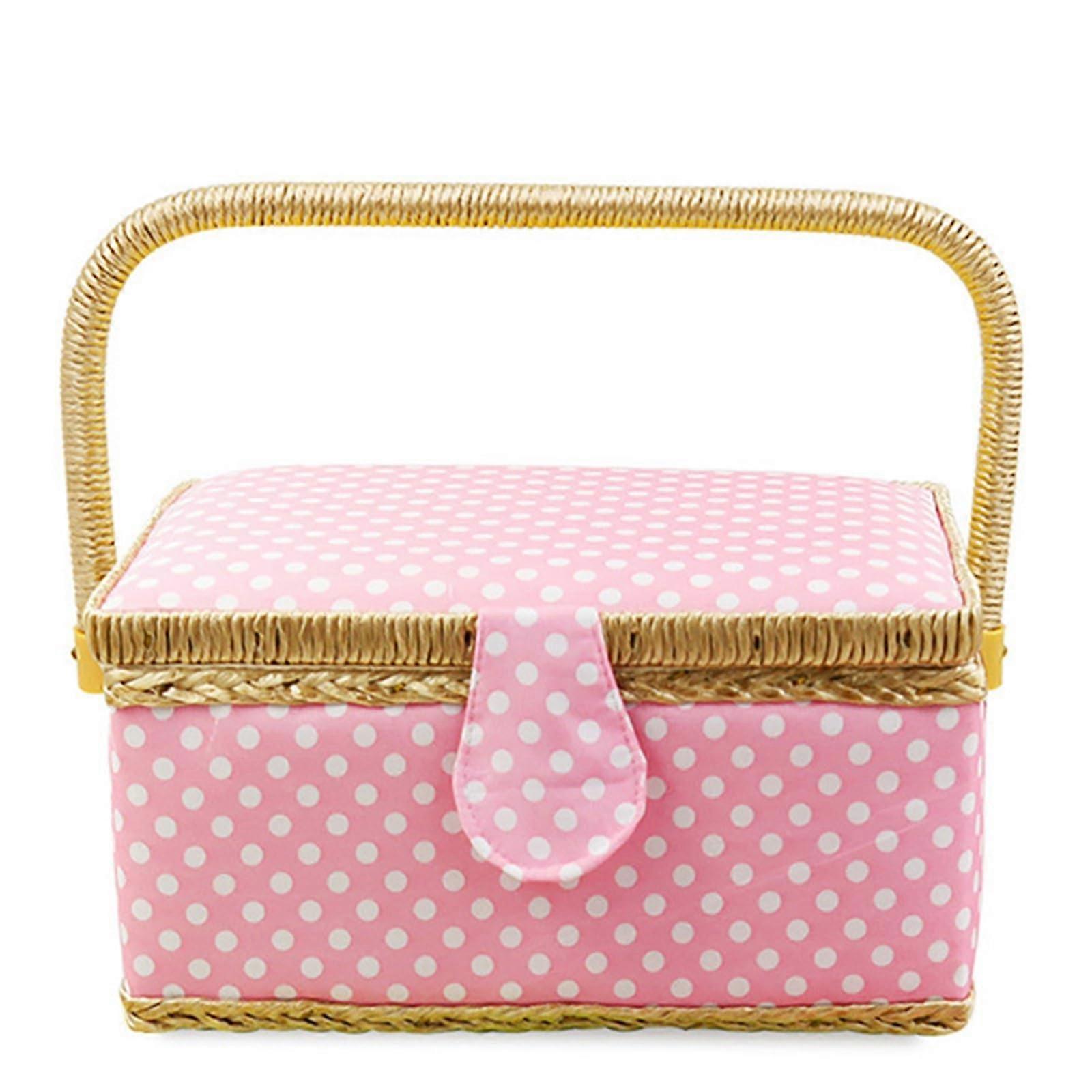 Sewing box sewing set box, sewing set accessory holder, storage basket, polyester fabric, large capacity (pink)