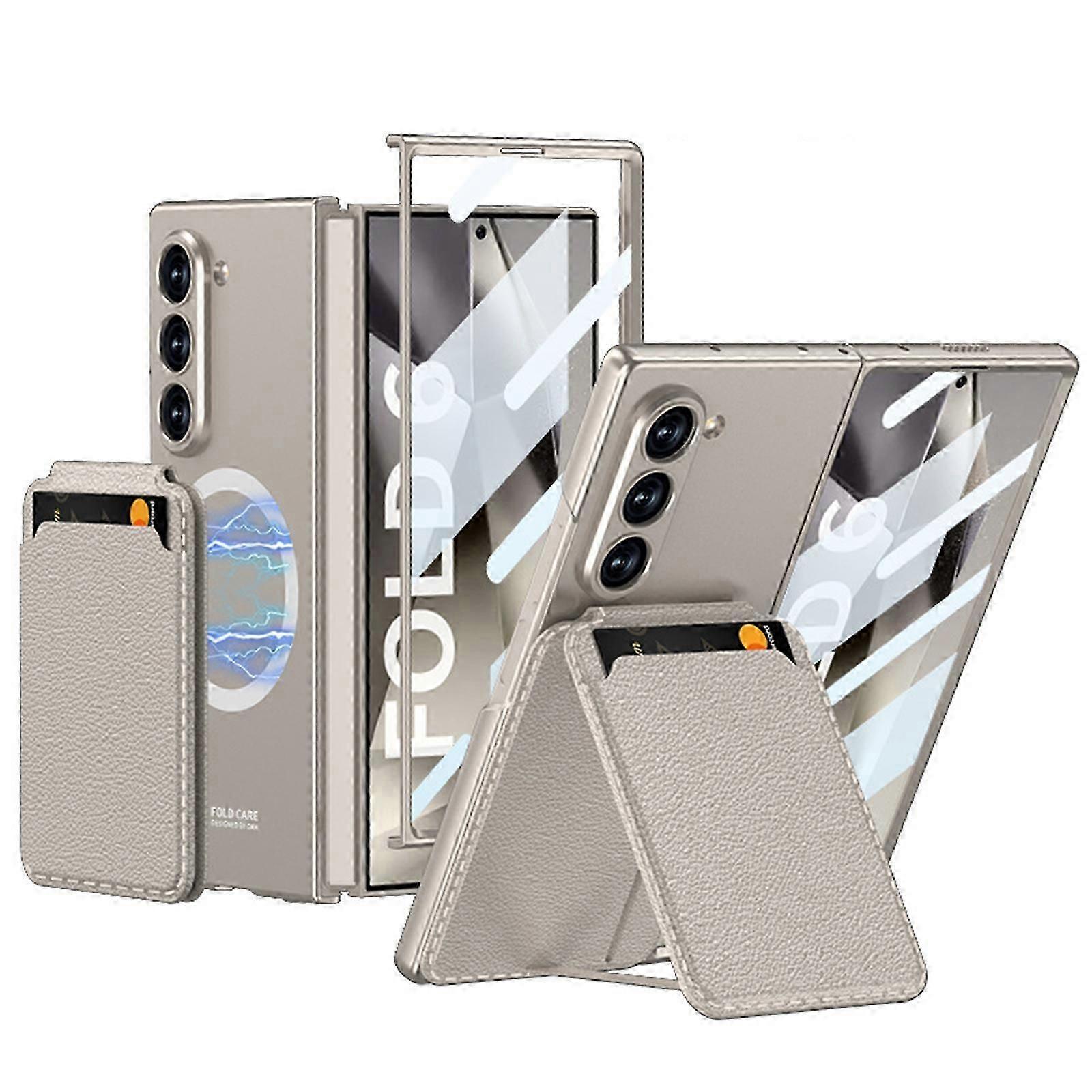 Compatible Samsung Galaxy Z Fold 6 Phone Case with Front Screen Protector and Credit Card Holder Kickstand, Shockproof Protective Storage Wallet Card