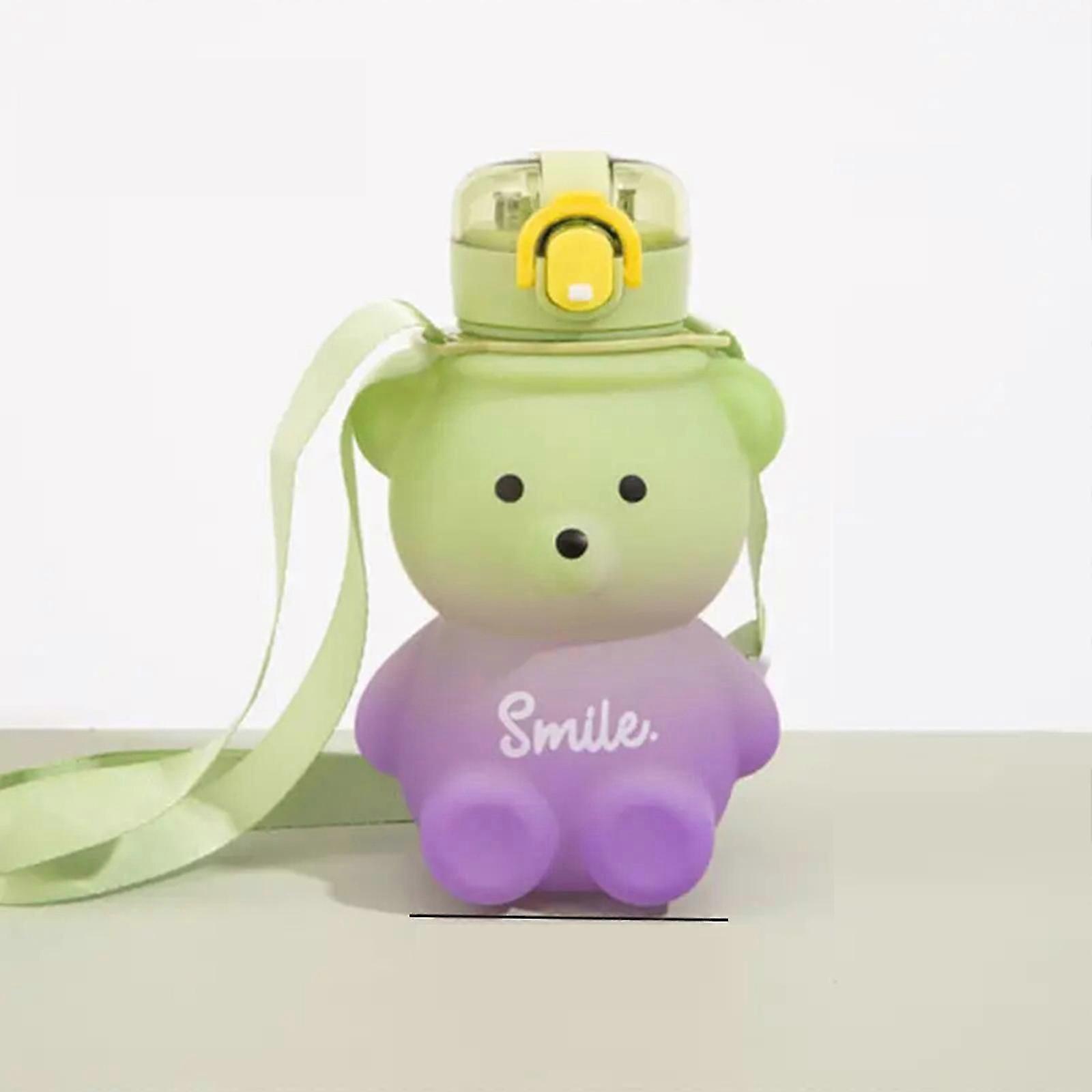 Bear Straw Cute Cartoon Bear Water Bottles with Straws and Handle and Strap - Cute Water Bottles with Cute Stickers