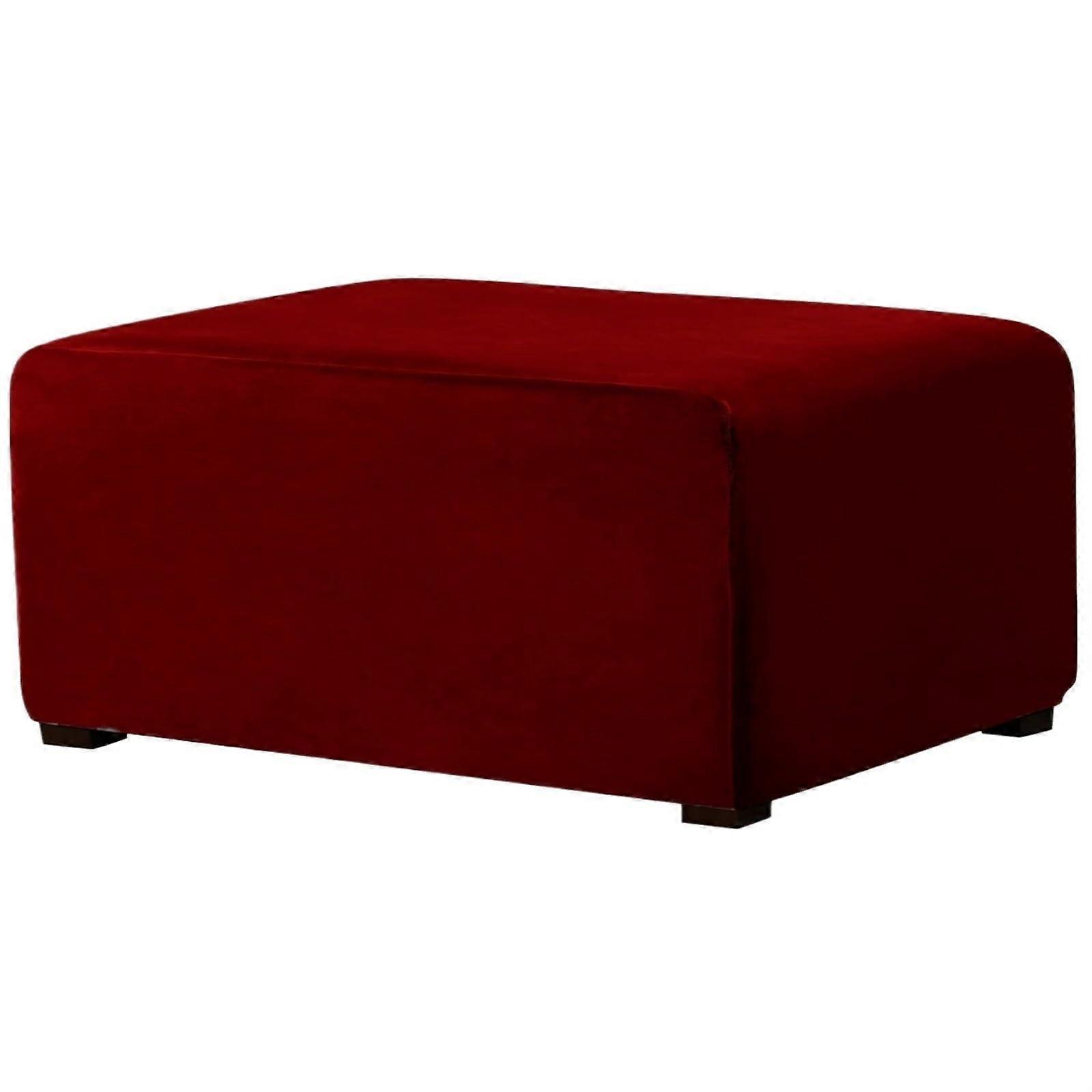 Ottoman Protective Cover Large Red Velvet Stretchable Rectangular Washable Removable Footstool Storage Protector