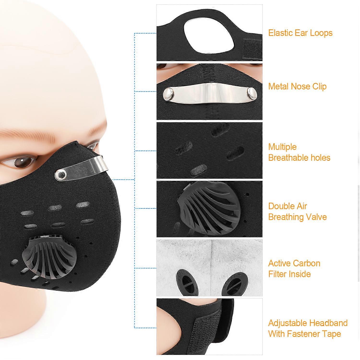 Adults Mouth with Active Carbon Filter Adjustable Safety Reusable Breathing Valve Mask for Running Cycle Camping Traveling