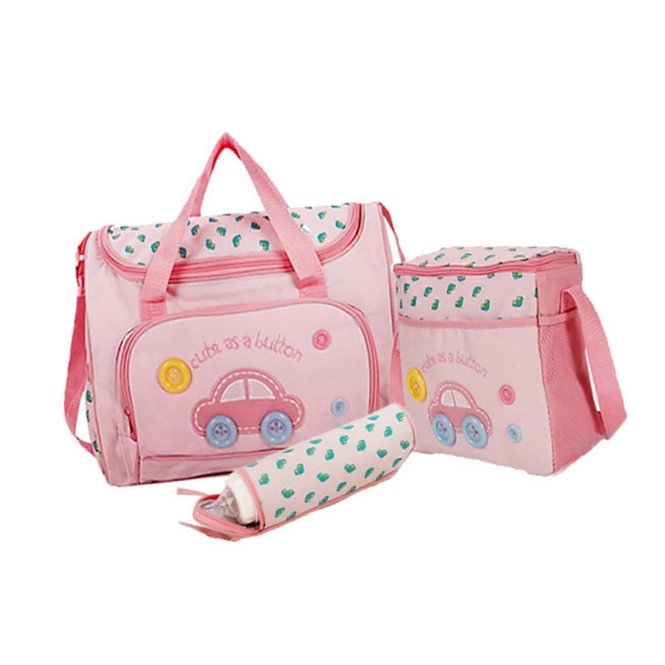 Large 4 in 1 Car Design Baby Changing Bag Multifunctional Handbag Backpack with Changing Mat in Pink Modern Style