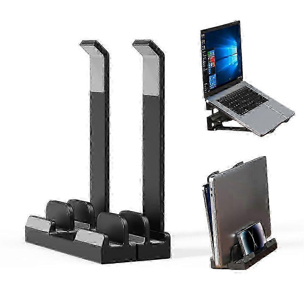 Space-Saving Three-Slot Laptop Stand for Upright Desk Organization - Sturdy Storage Solution for Laptops & Accessories