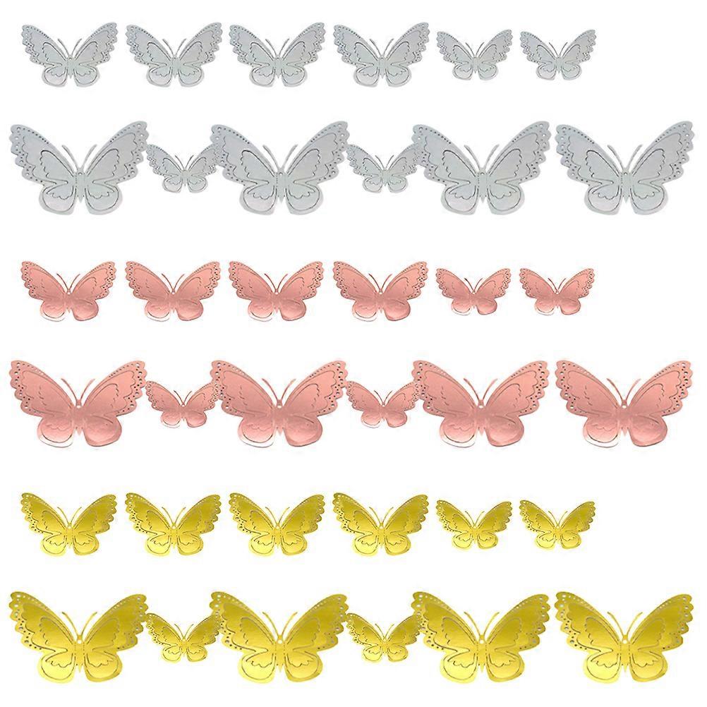 Metalliska väggpapper ornament 3D fjärilsformad väggdekor avtagbar 12X10CM DIY ornament 36st