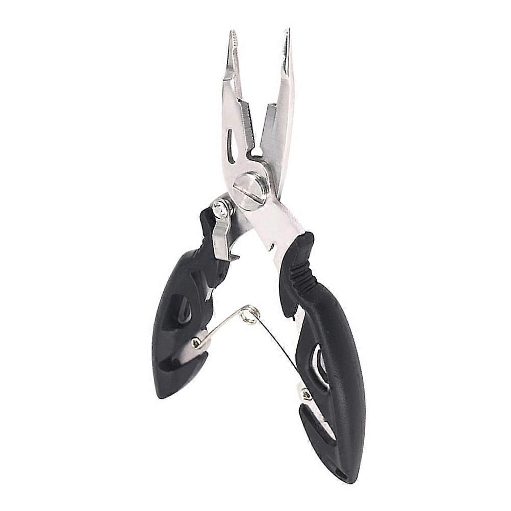 Multifunctional Fishing Pliers Fishing Scissors Pliers Fish Hook Removal Crimping Slots Knot Cinching Black 12.5x4.9x2.8cm Sheath Included 1Pack
