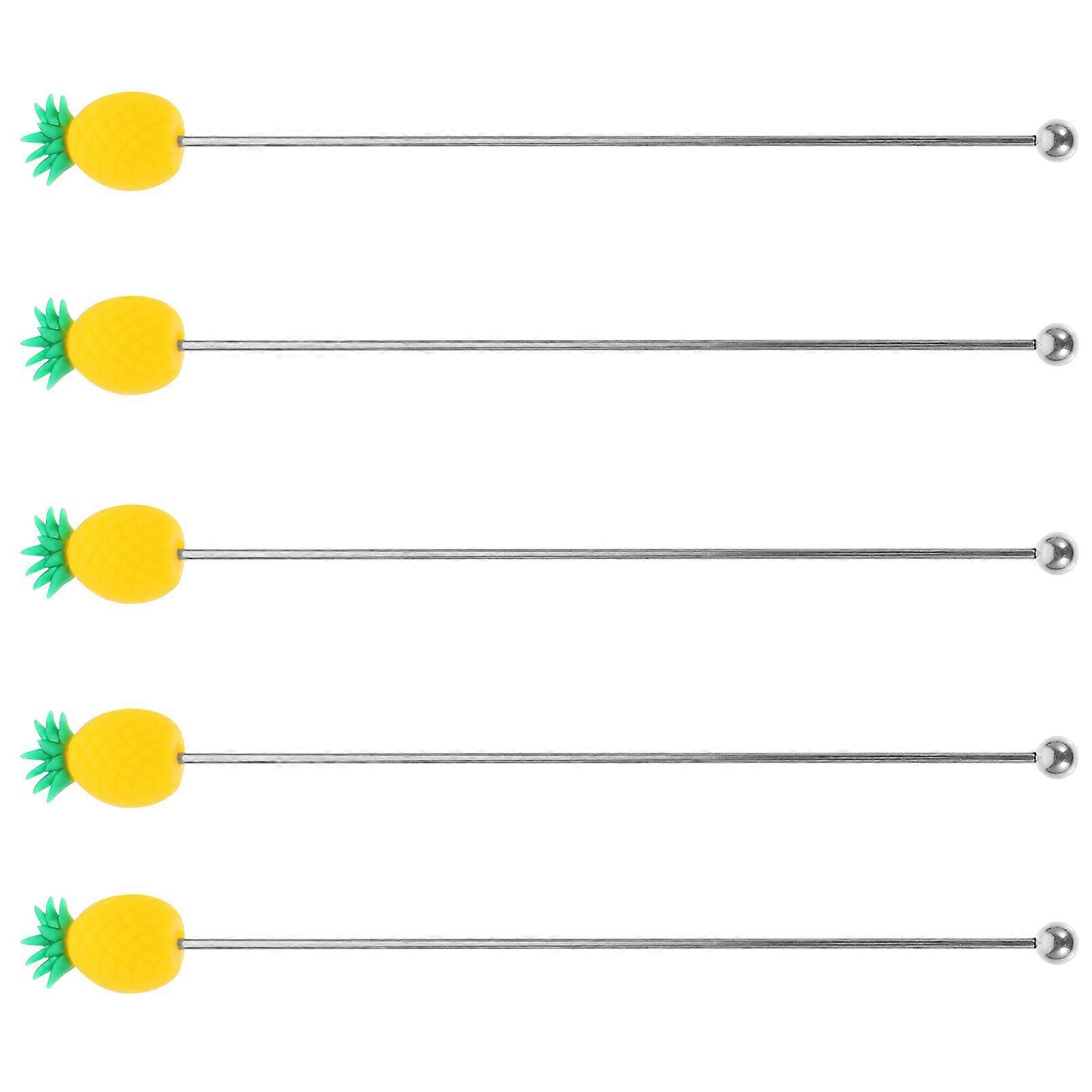 5pcs Creative Cartoon Fruit Mixing Sticks Reusable Swizzle Sticks for Cocktails, Coffee Stirring & Multi Function Bar Accessories – Pineapple Design