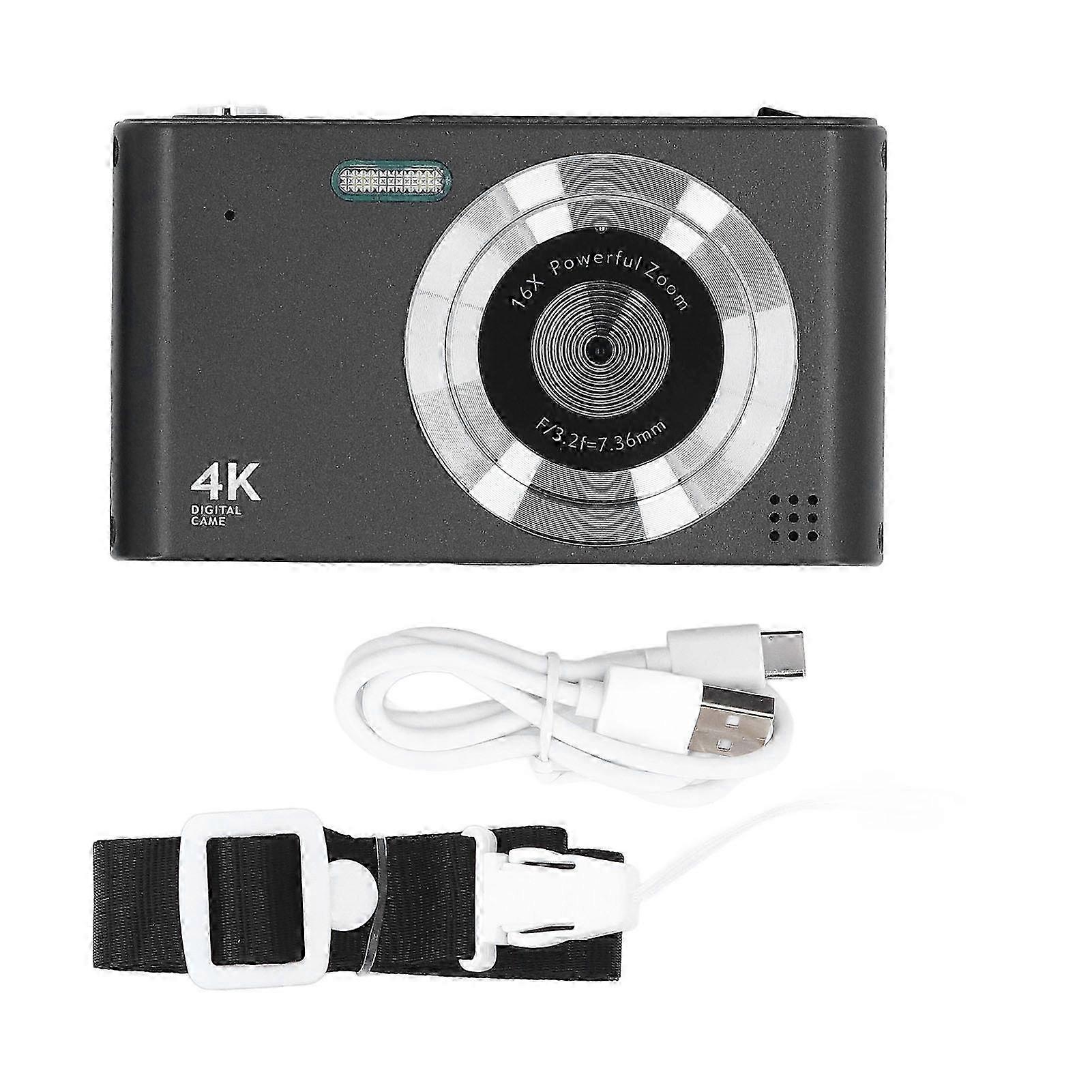 2025 4K HD Digital Camera 16X Zoom 48MP Portable CCD Camera with LED Flashlight AF Auto Focus CCD Camera for Photography Black