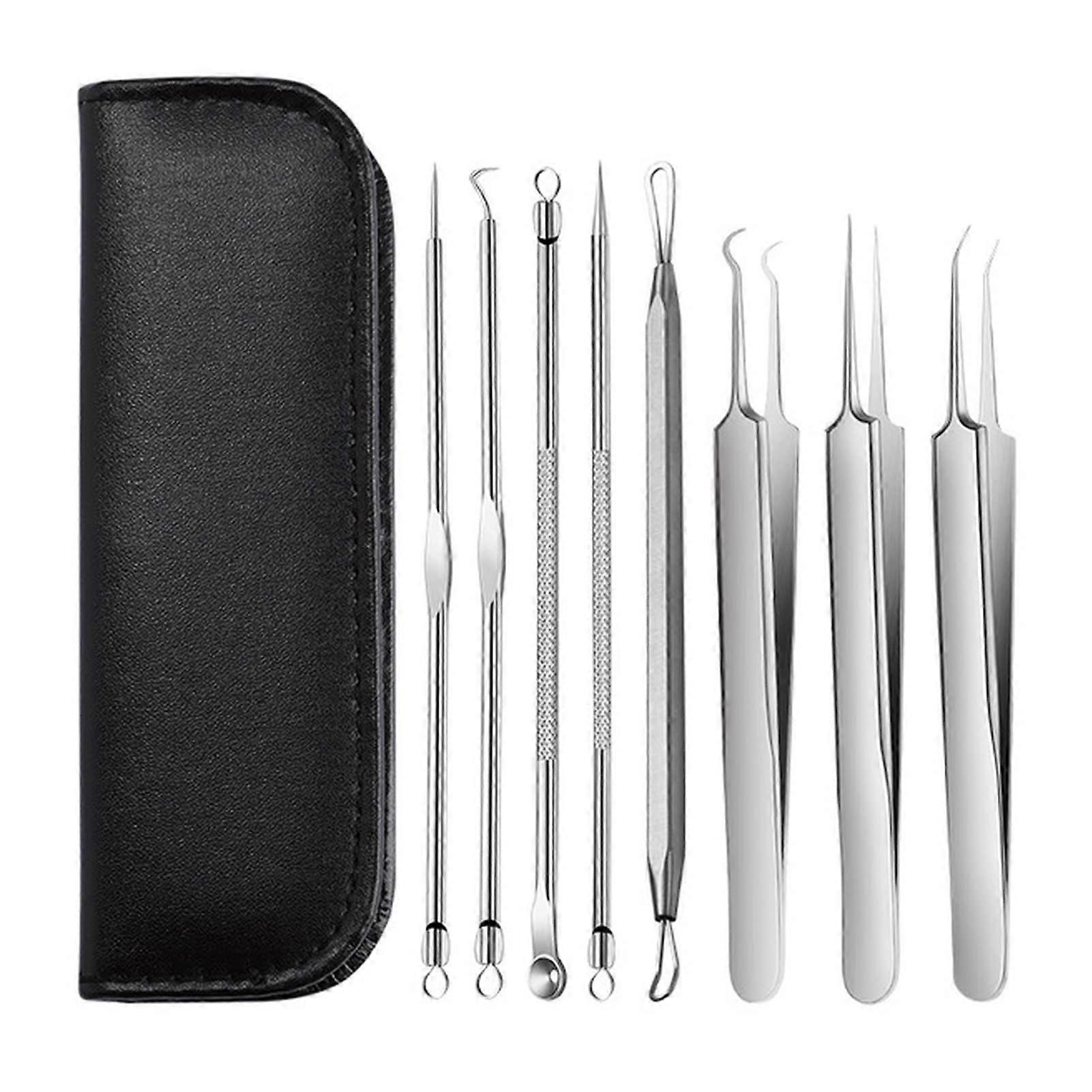 Acne Needle Set 8 in 1 Stainless Steel Blackhead Remover and Pimple Extractor Tools with PU Leather Case