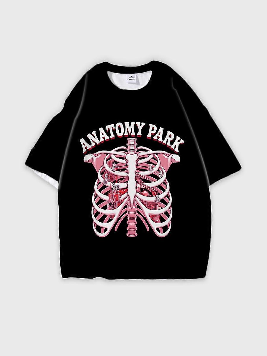 Tričko kulatý výstřih Animation Character Pattern volné krátký rukáv P2639