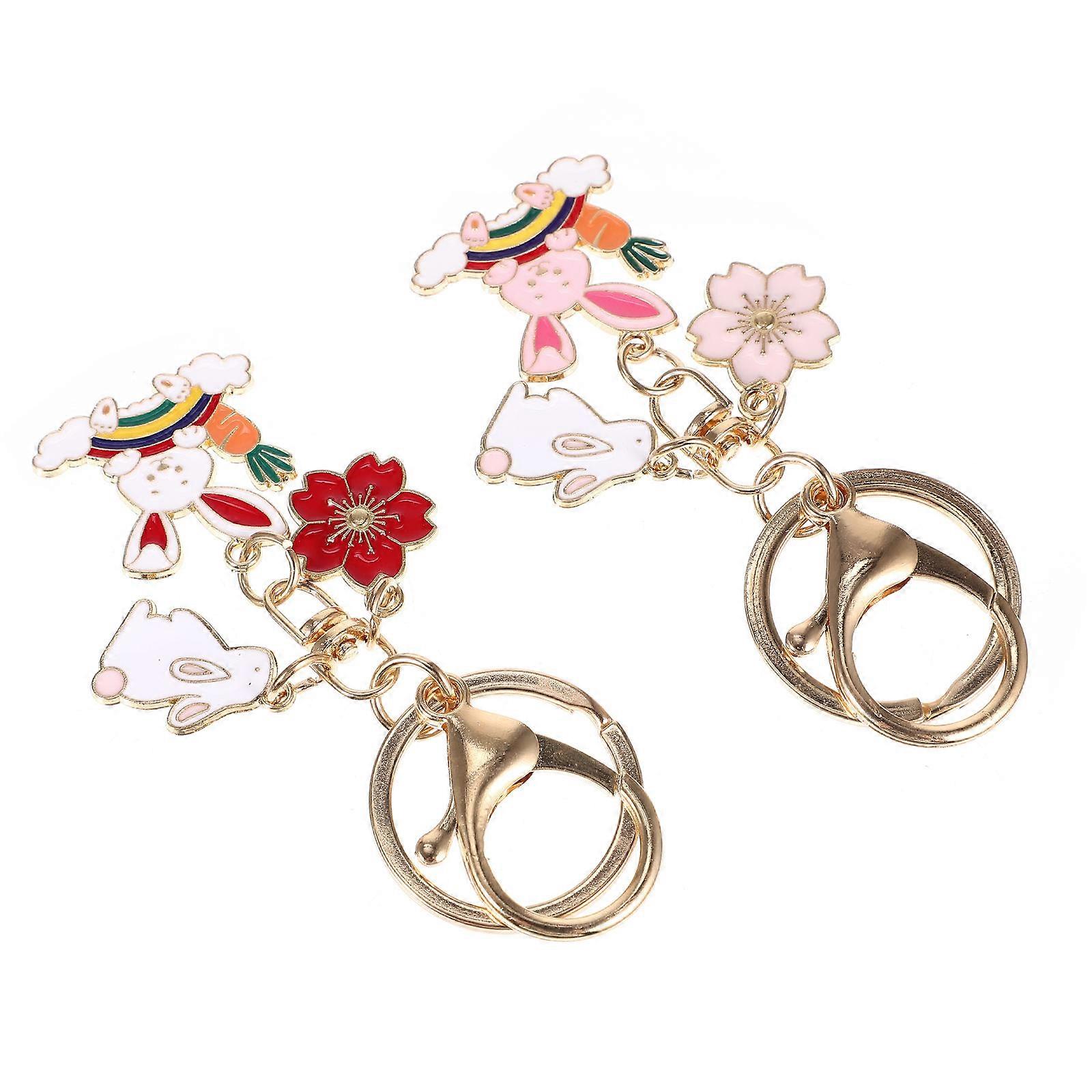 Lovely Rabbit Flower Keychains Made of Durable Alloy for Bag Decoration with Assorted Colors