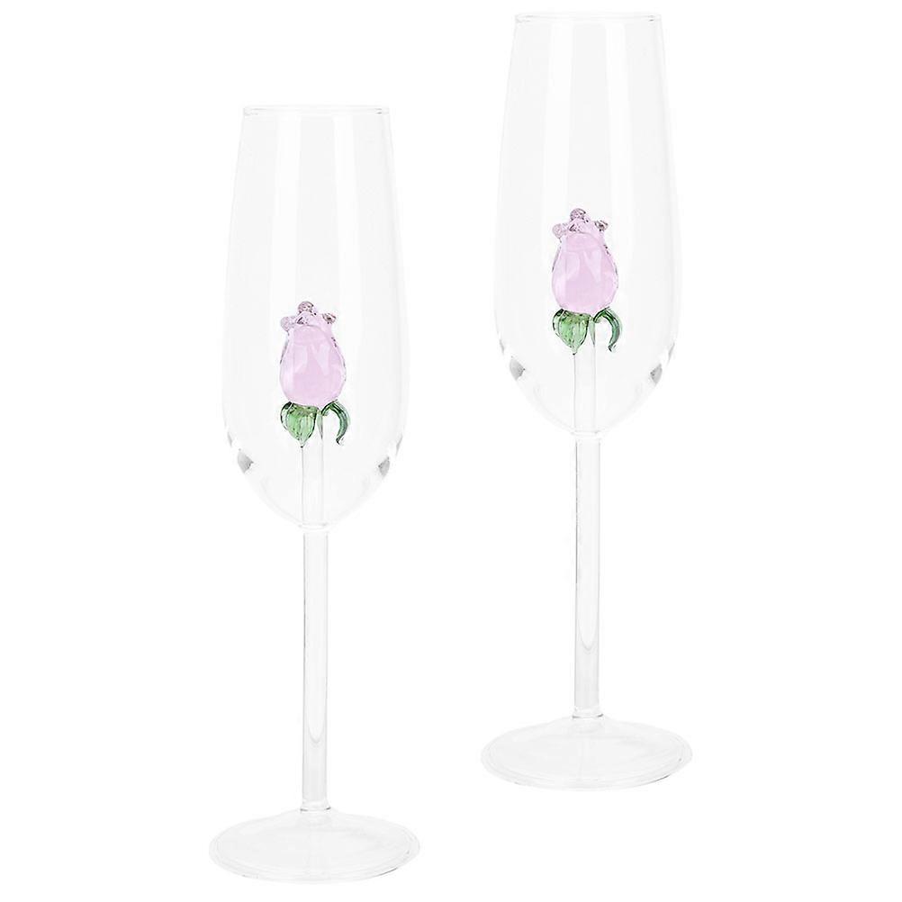 2pcs Transparent Glass Wine Flutes Decorative Party Cocktail Goblet Elegant Storage Cups