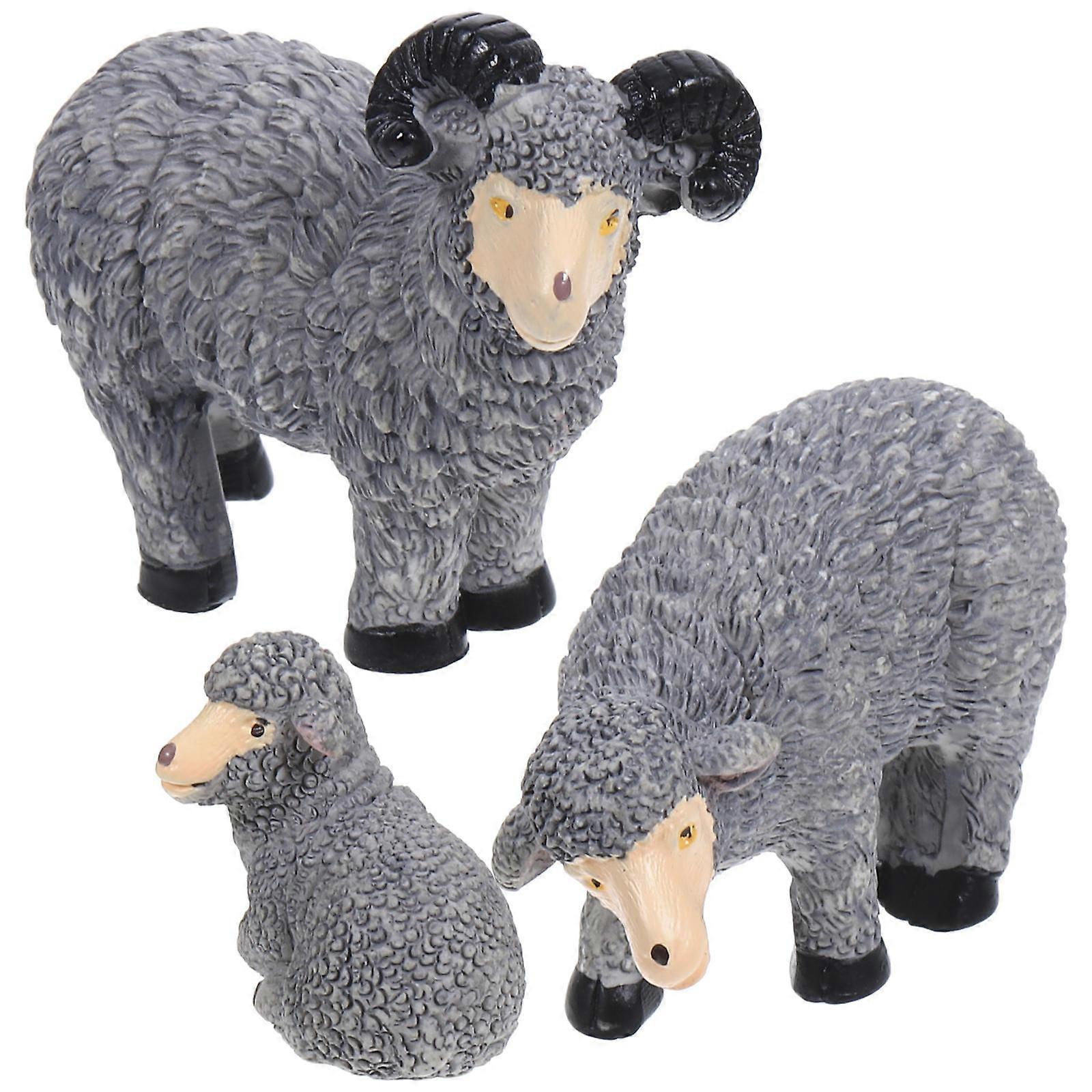 Adorable Goat and Sheep Decorative Resin Figures for Garden Desk 3 Pieces Vivid Miniature Statues