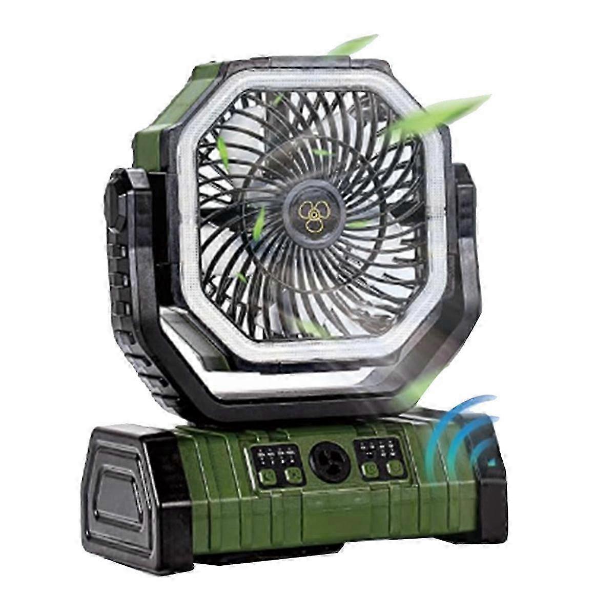20000mAh Rechargeable Battery Fan with Hook & Bright LED Light, Remote Control, Timer, Auto Oscillation, Cordless, Green
