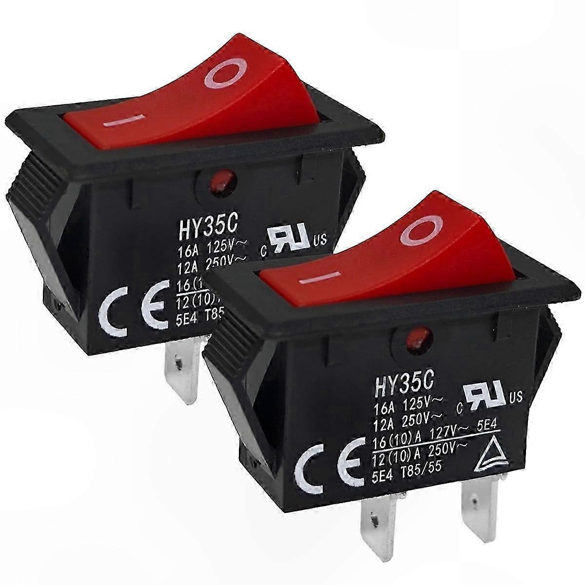 2-Pack Rocker Switch, On-Off Push Button, 2-Pin AC 125/250V 16/12A for Industrial Use