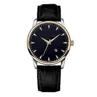 Double Movement Imported Movement Wristwatch Quartz Watch (Black faced Gold Shell Black Belt)