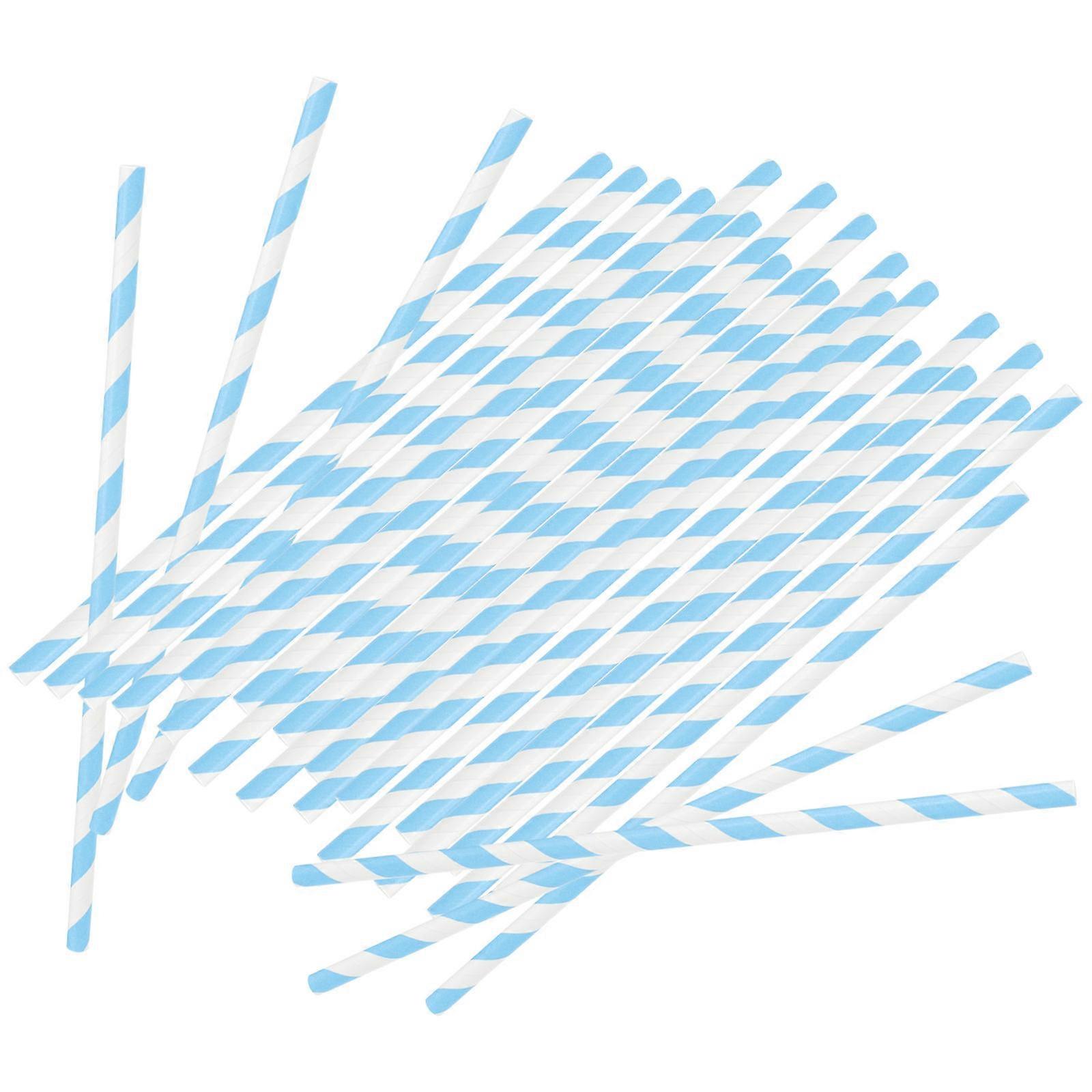 Skyblue Paper Straws for Decoration with Navy Stripes Design 100pcs