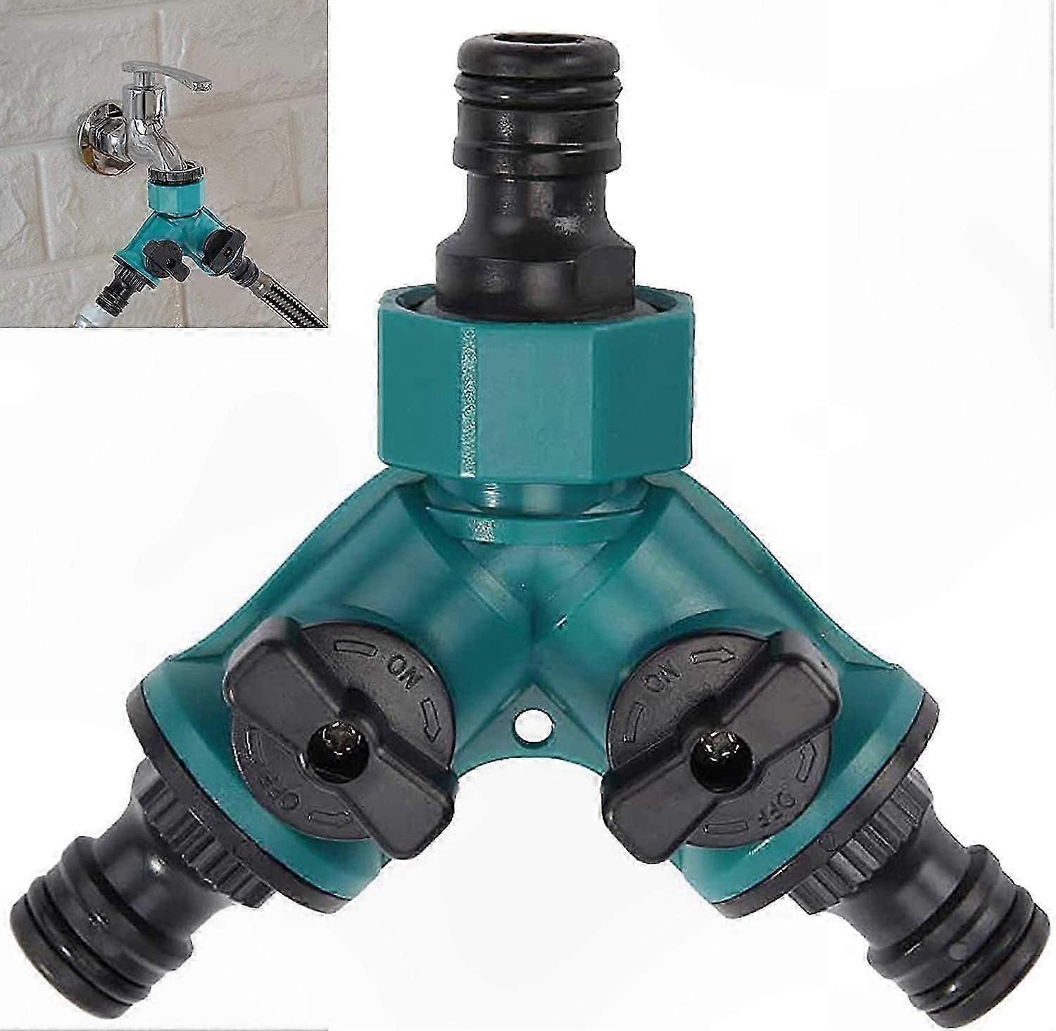 2-Way Garden Hose Connector with Shut Off Function for 3 Devices, 16mm Distributor Splitter Adapter Fitting