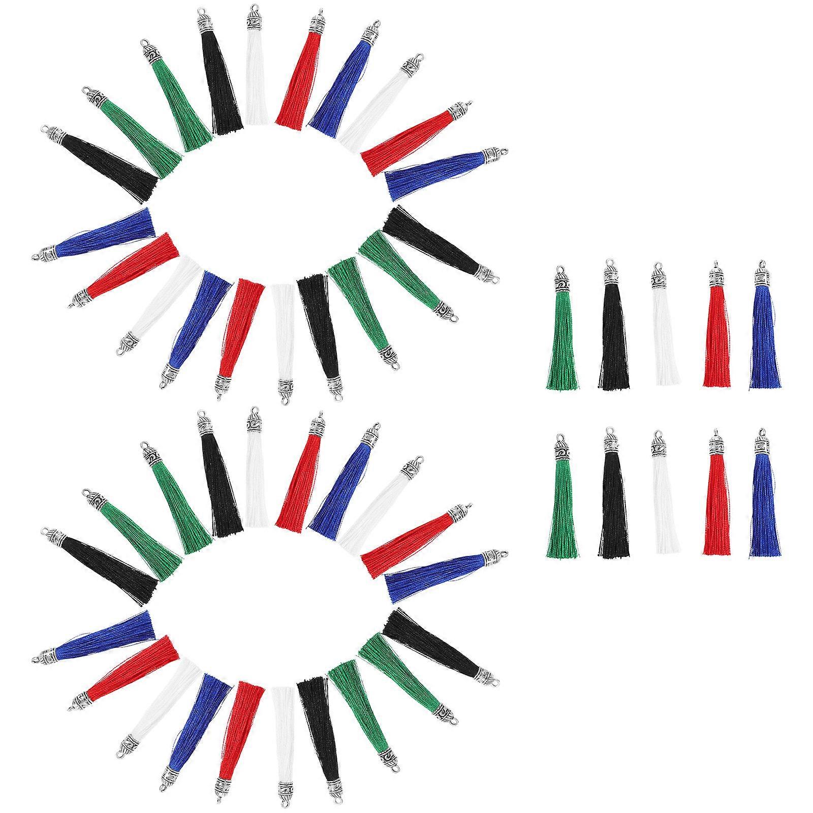 50pcs Small DIY Tassel Keychain Accessories with Metal Rings – Decorative Tassels for Earrings, Pendants, Handbags in Red, Black, White, Blue, Green