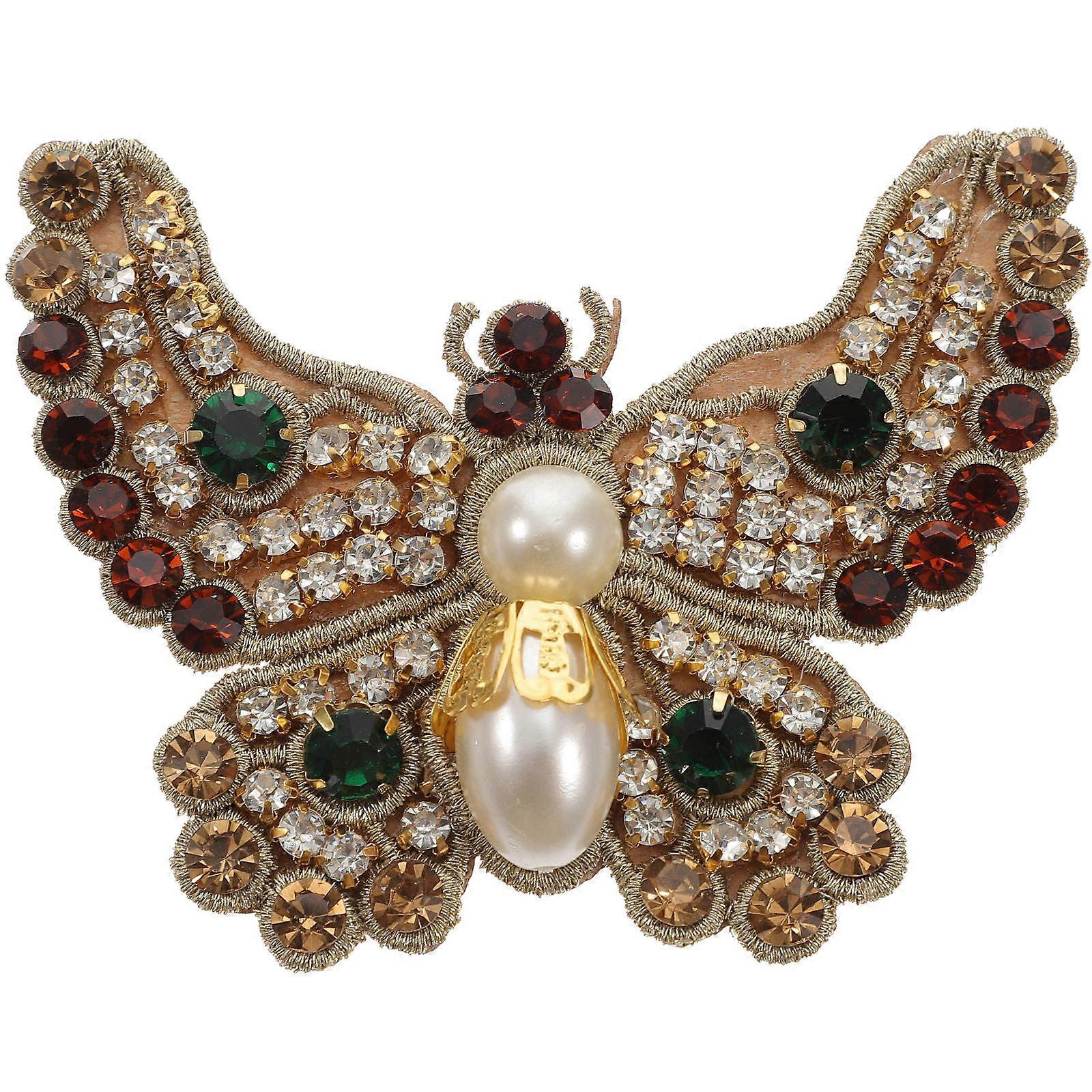 Green Rhinestone Butterfly Shaped Iron On Patch for Clothes Decorative DIY Applique Craft