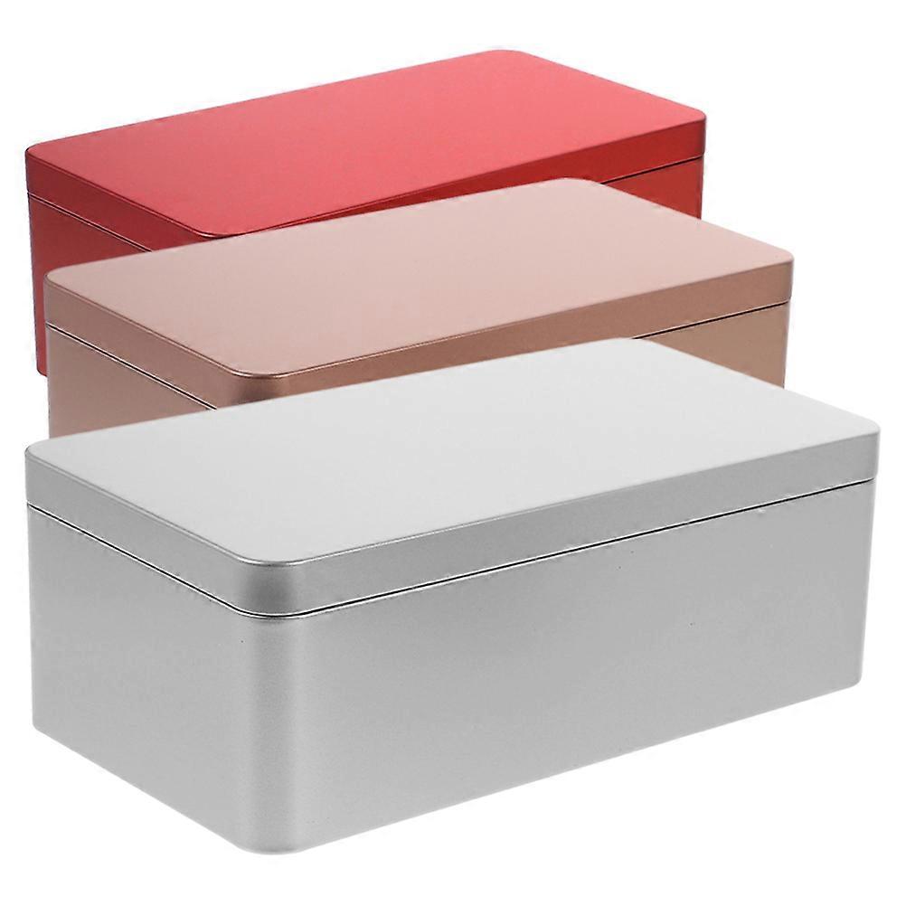 3pcs Rectangular Tinplate Storage Boxes with Lid – Stylish Canisters for Candy, Tea, Cookies & Office Organization