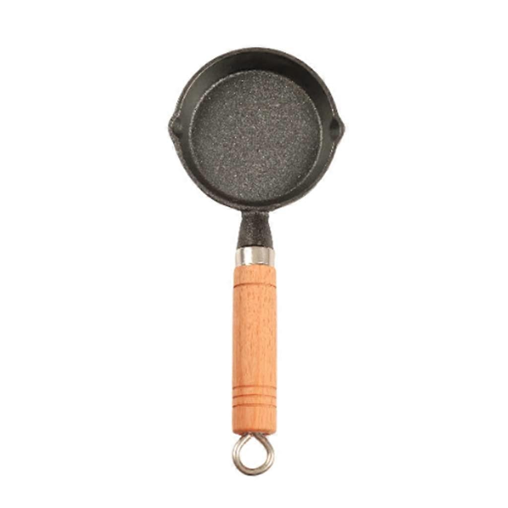 Cast Iron Pan Seasoned For Camping High Efficiency Indoor Outdoor Use Omelette Pan 10cm With Wooden Handle Nonstick