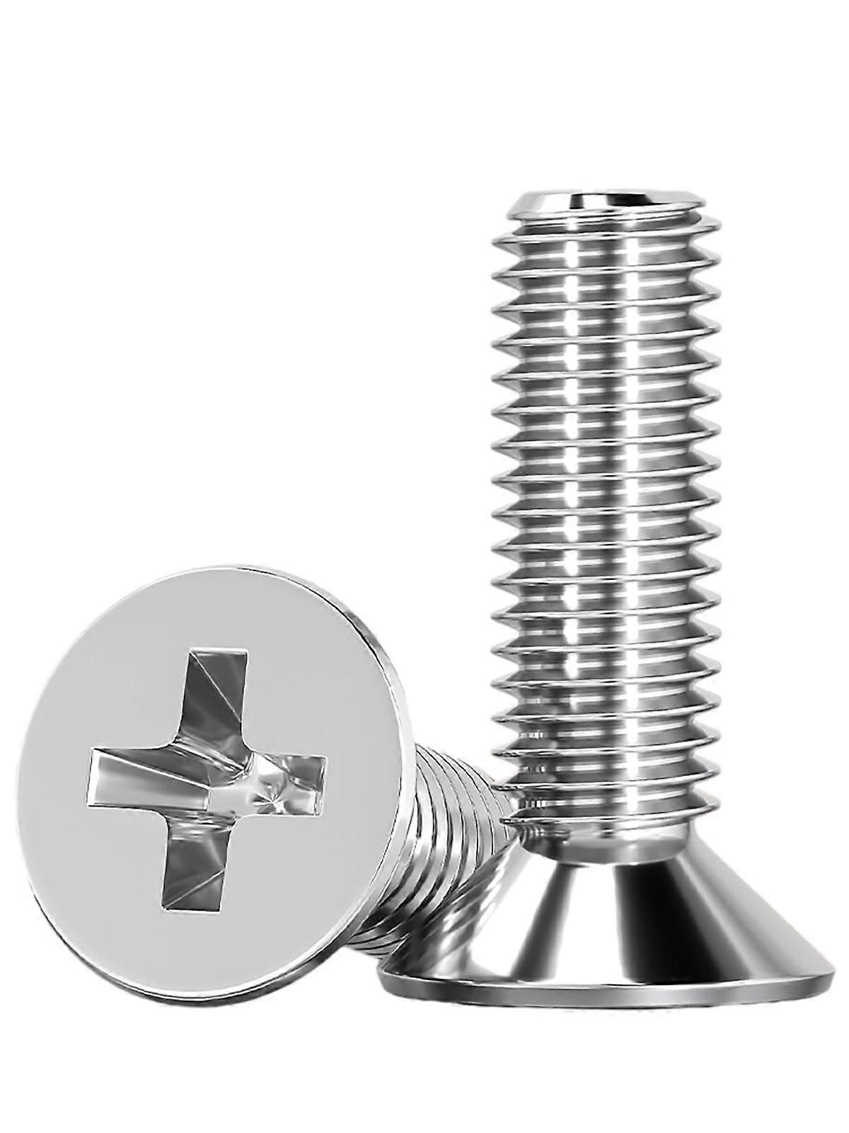 M5 Machine Screws, 304 Stainless Steel, Flat Countersunk Head, Phillips Drive, Fully Threaded, 200 Pcs, 14-30 mm