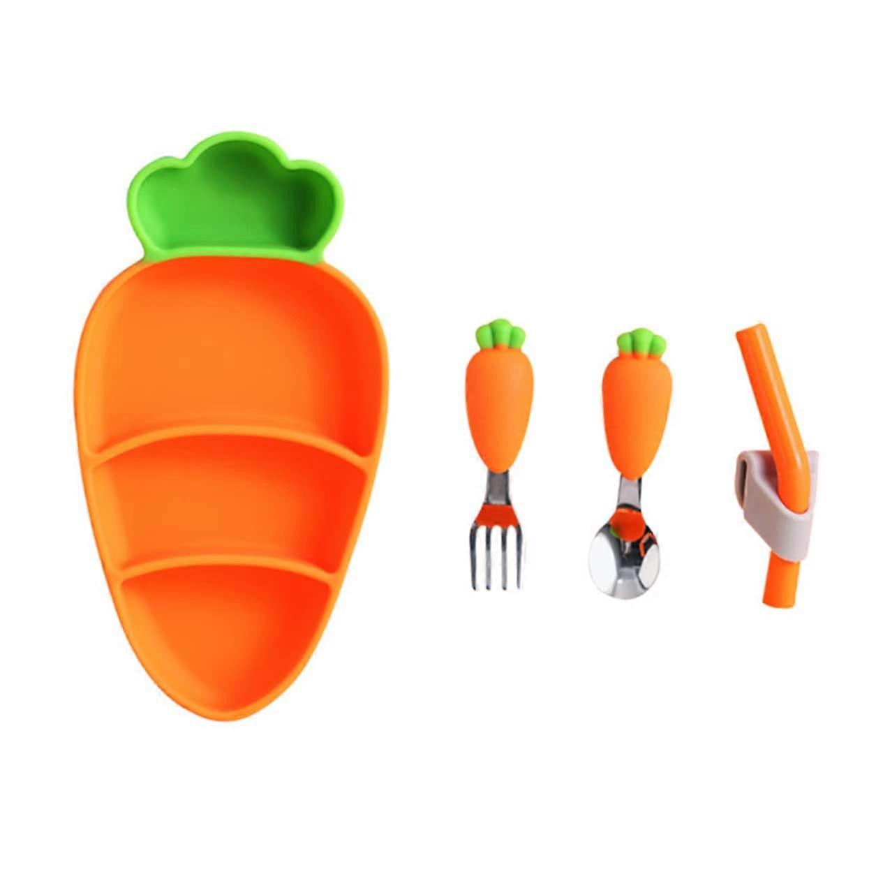 1Set Carrot Supplies with Spoon Fork Plate Straw Durable Ergonomic Design for Fun Safe Weaning Essentials