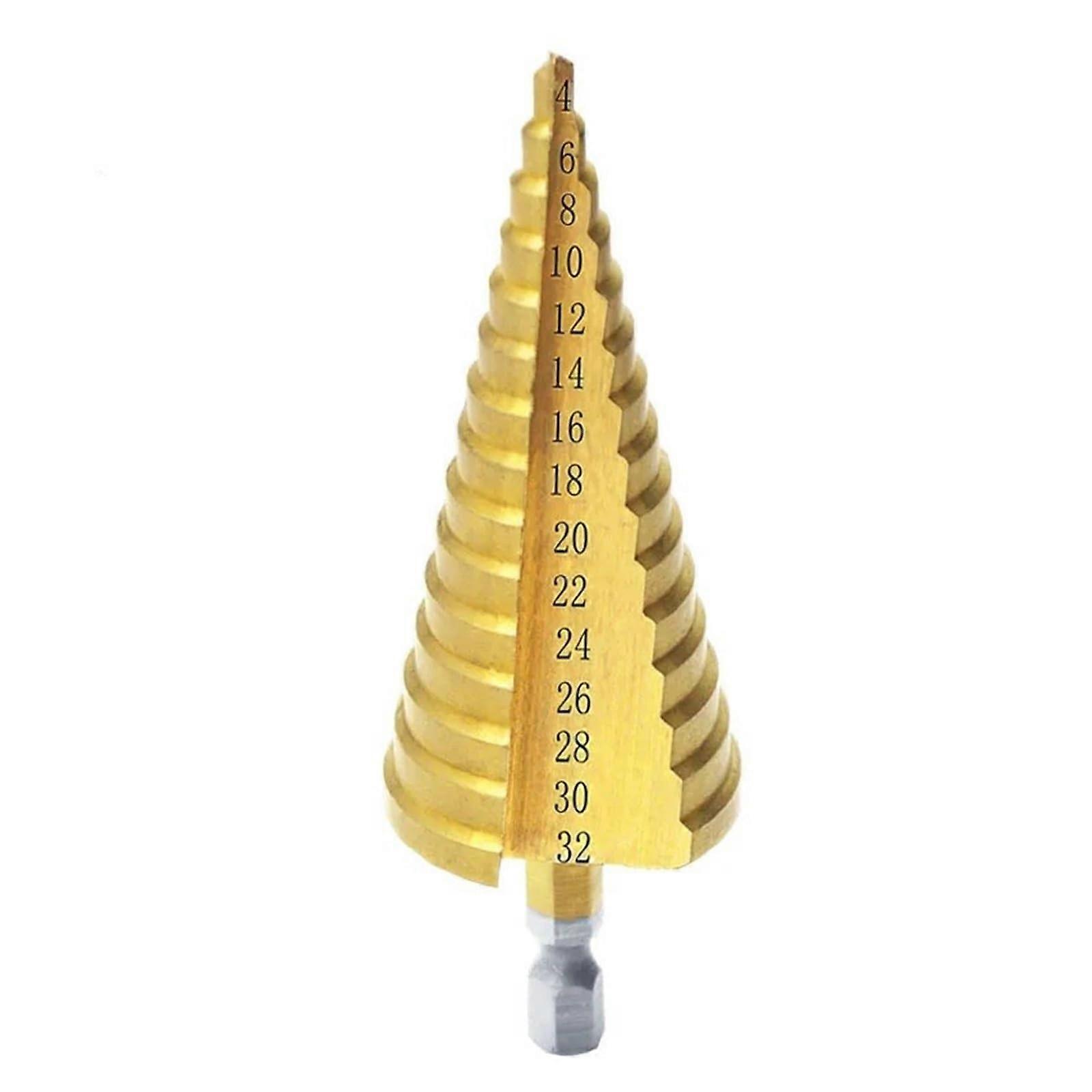 Titanium Coated Step Drill Bit, 4-32 mm, Twin Cutting Edges, Step Cone Drill, Metal High-Speed Steel, 1 Pc