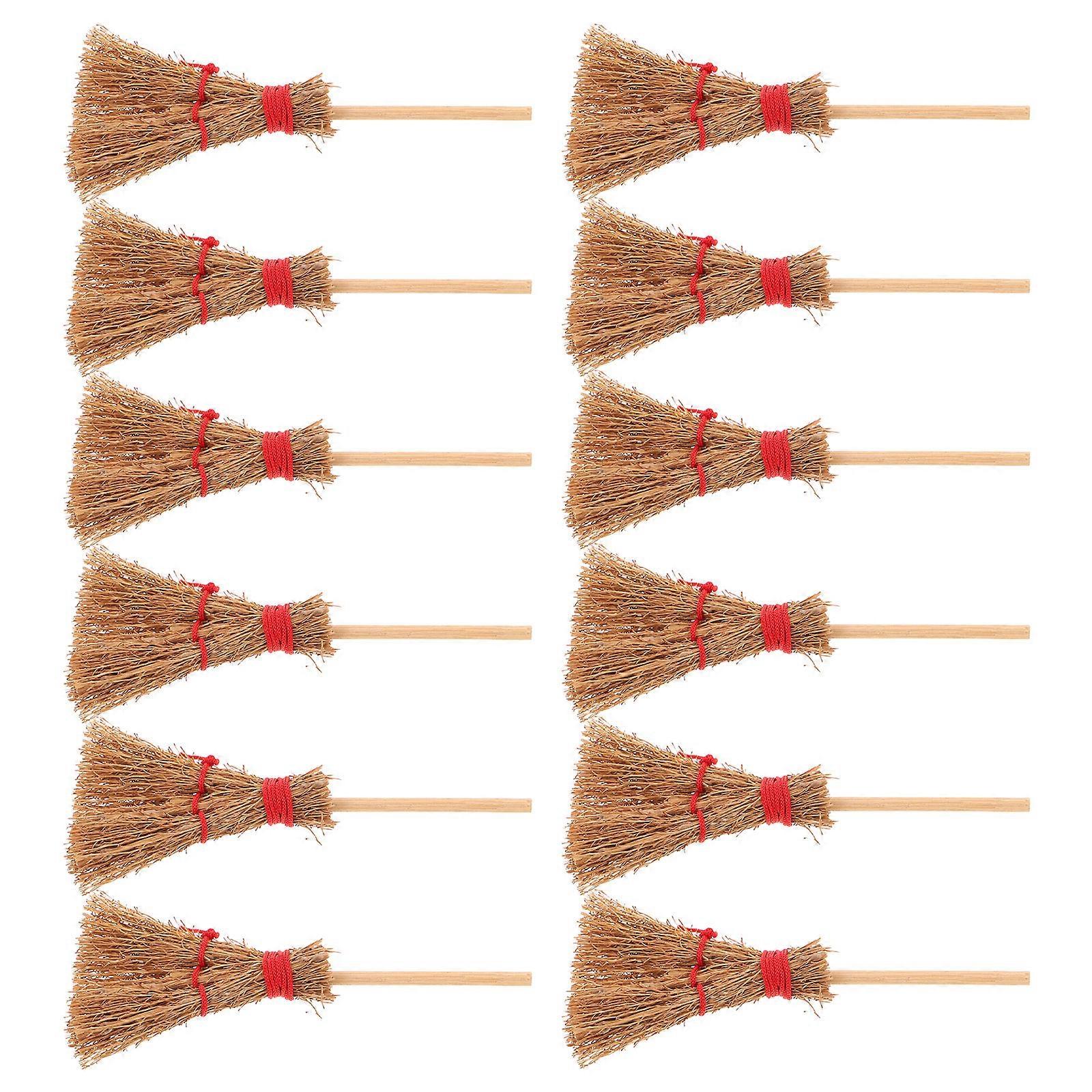 12pcs Miniature Witch Brooms, Mini Straw Dollhouse Accessories, Halloween Decor with Realistic Details for Micro Scenes & Festive DIY Crafting
