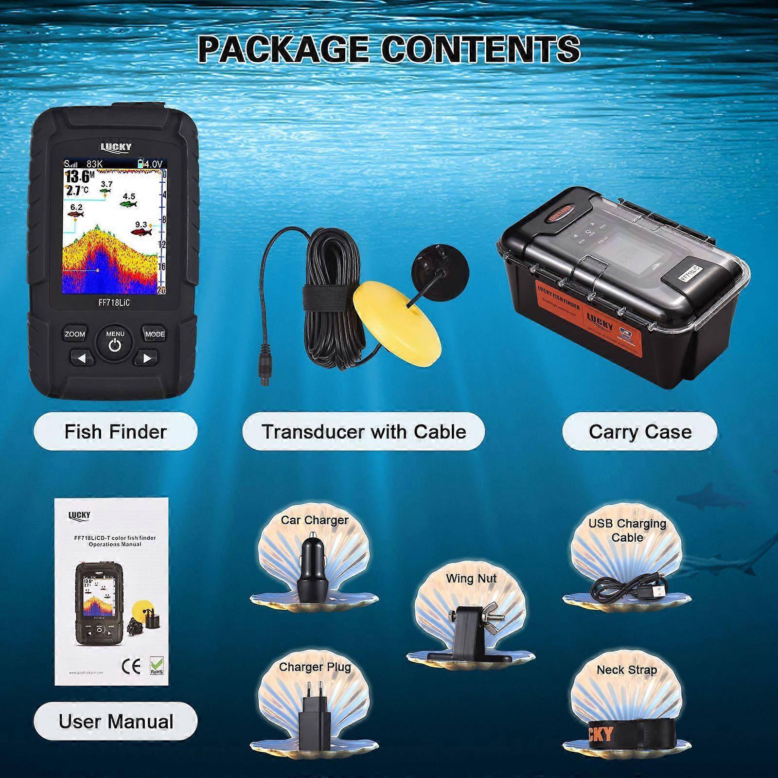 Portable Fish Finder Handheld Wired Fish Depth Finder Sonar Transducer for Boat Kayak Fishing