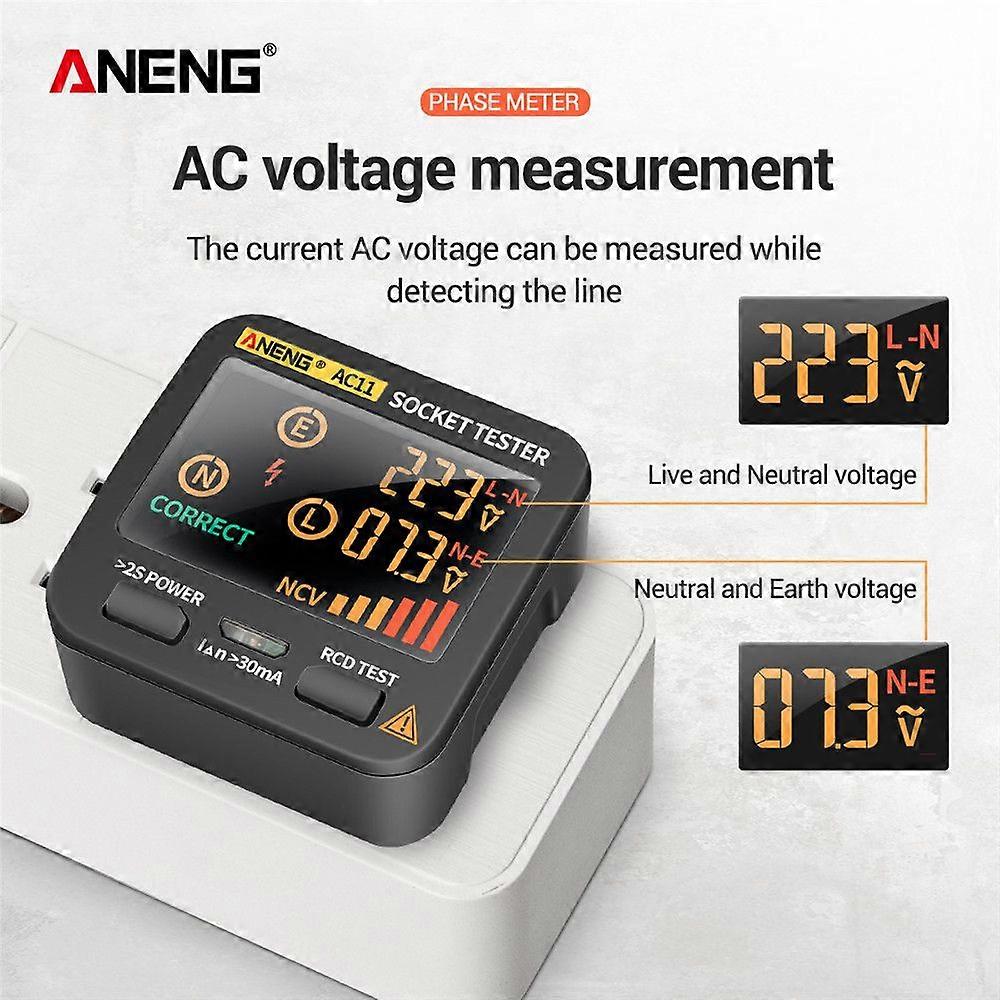 ANENG AC11 Socket Tester Electric Leakage Detector LCD Display Ground Wire Zero Line Live Wire Phase Multifunctional Electrical Electroscope RCD NCV E