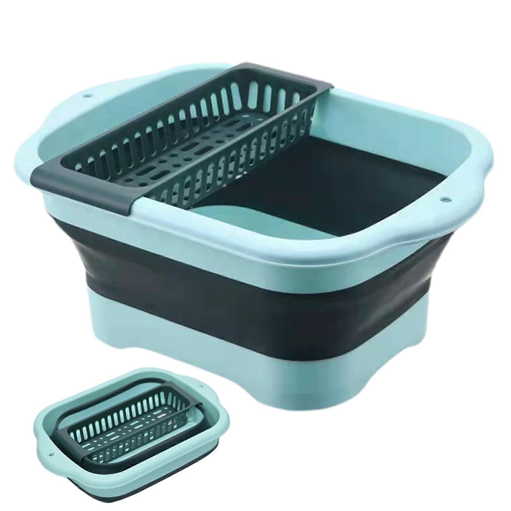 Collapsible Dish Basin with Drain Plug Drain Basket Large Collapsible Sink Portable Vegetable Washing Basket for Home Kitchen, Green, Wash Basin