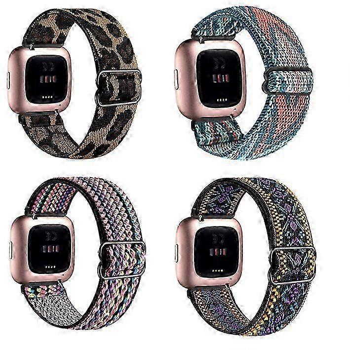 4 Pack Nylon Bands Compatible with Fitbit Versa 2/Versa, Elastic, Happy H