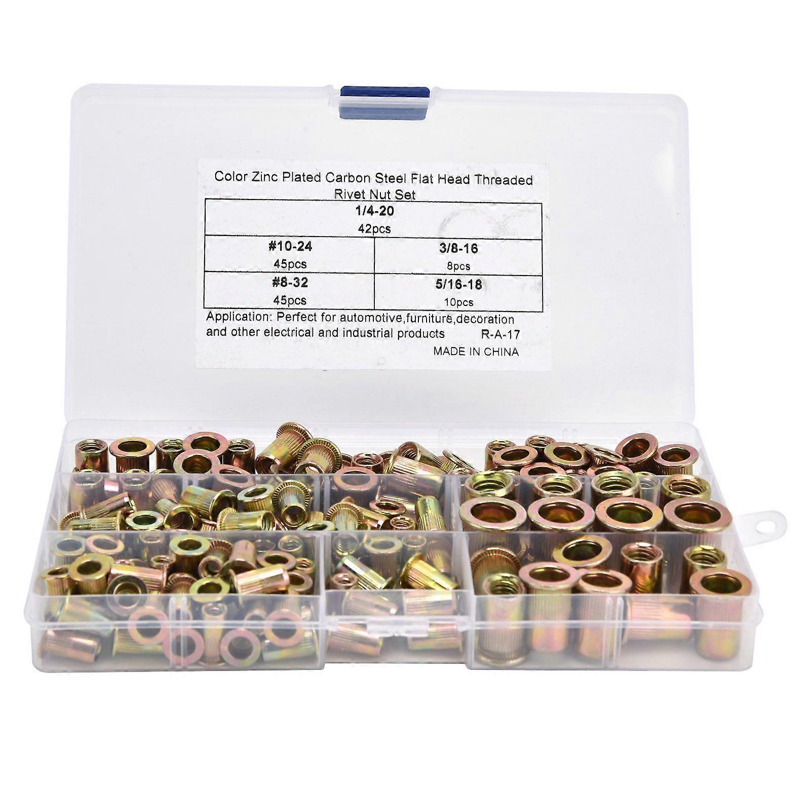 150Pcs Rivet Nut Flat Head Metal Threaded Set Kit for Automobile Furniture Decoration